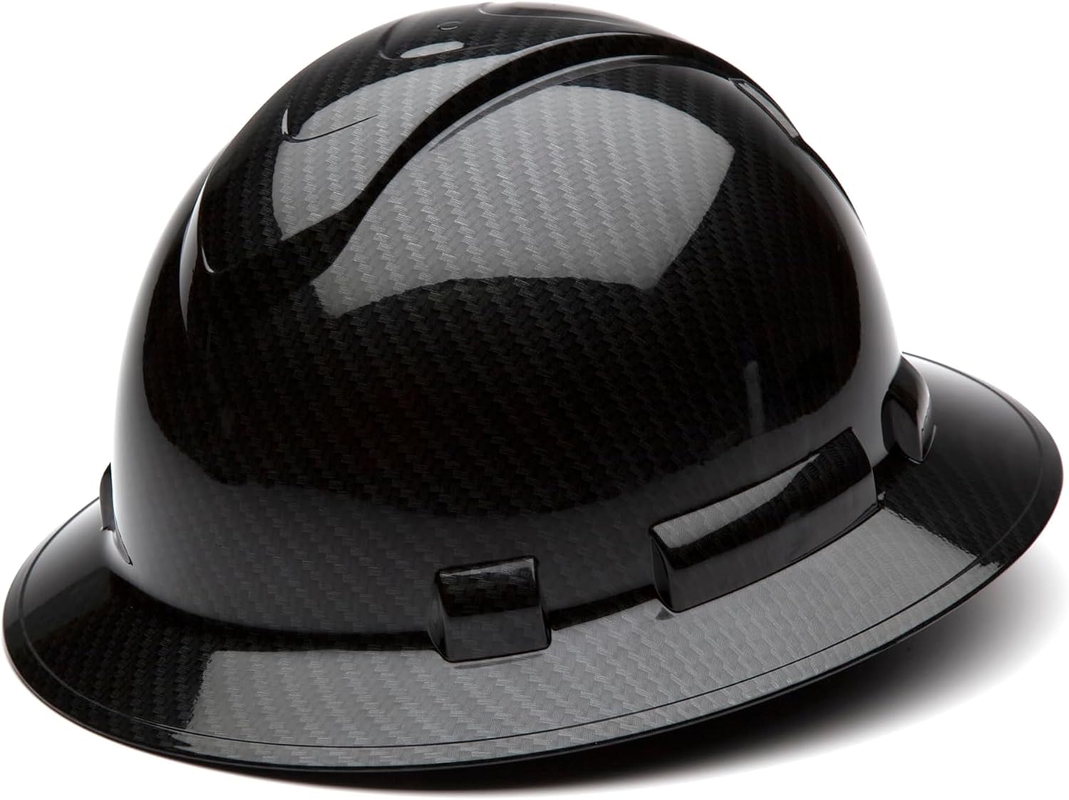 Pyramex Ridgeline Full Brim Hard Hat 4 Point Ratchet White | Full-brim sun & rain protection, HDPE shell, Ratchet suspension, Construction & utility, ANSI Z89.1 Type I Class C/G/E