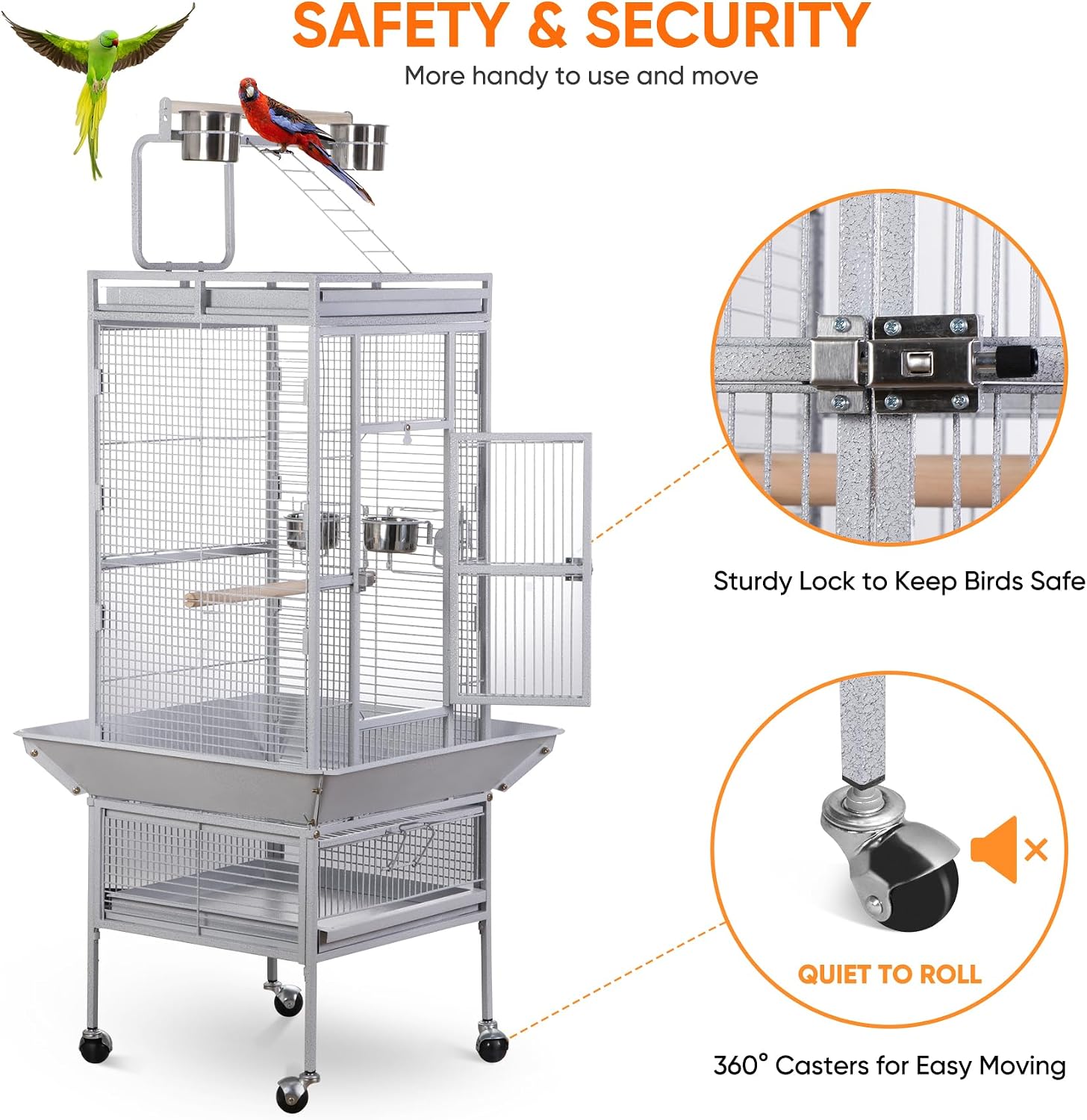 Nova Microdermabrasion 68-Inch Height Wrought Iron Standing Large Play Top Bird Cage for African Grey Small Quaker Parrot Cockatiel Sun Parakeet Green Cheek Conure Dove Budgie Lovebird