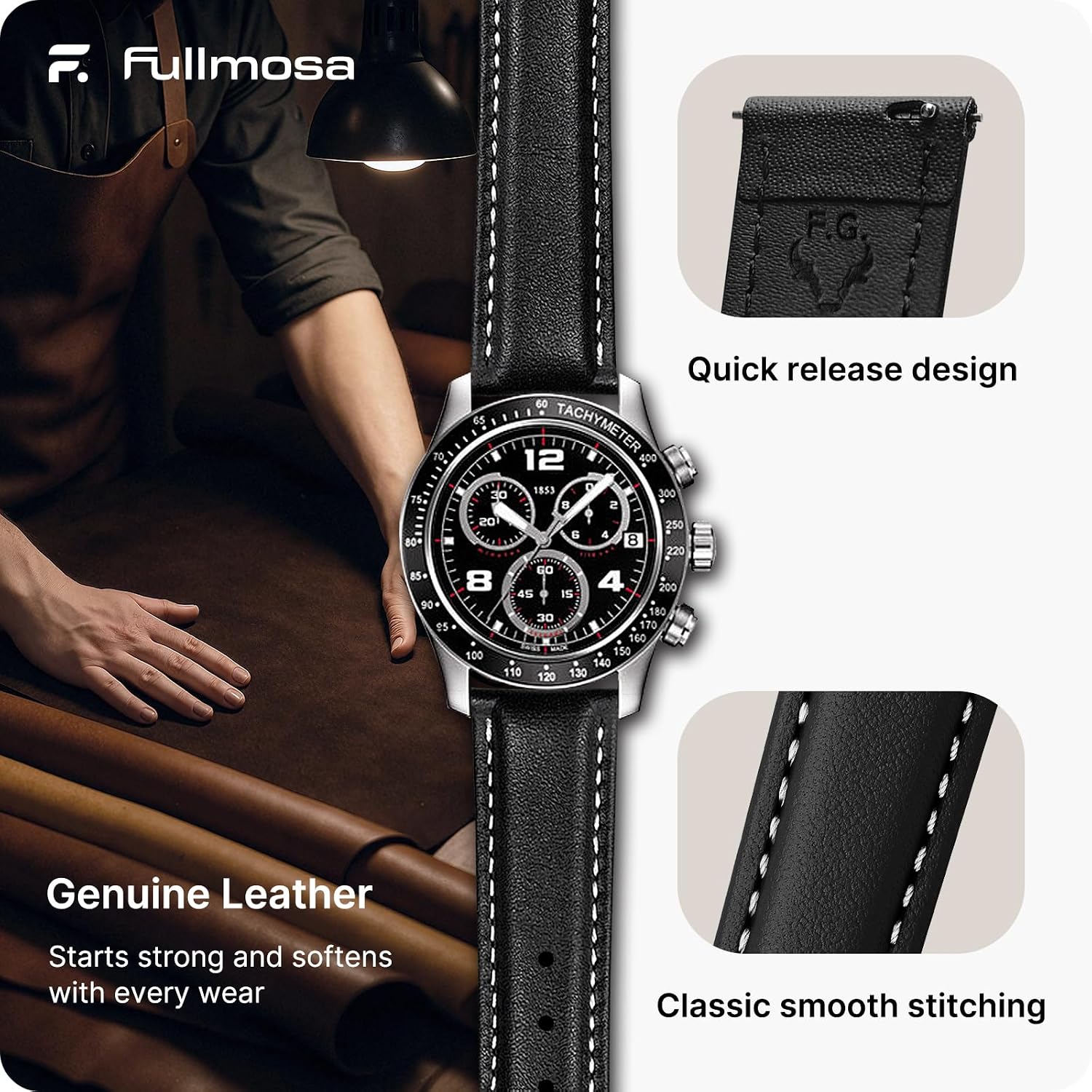 Fullmosa 22mm Quick Release Leather Watch Band for Garmin Samsung Galaxy | Strap for Garmin Vivoactive 4 45mm,Garmin Venu 4(45mm)/Venu 3/Venu 2,Samsung Galaxy Women Men, Red&Silver Buckle