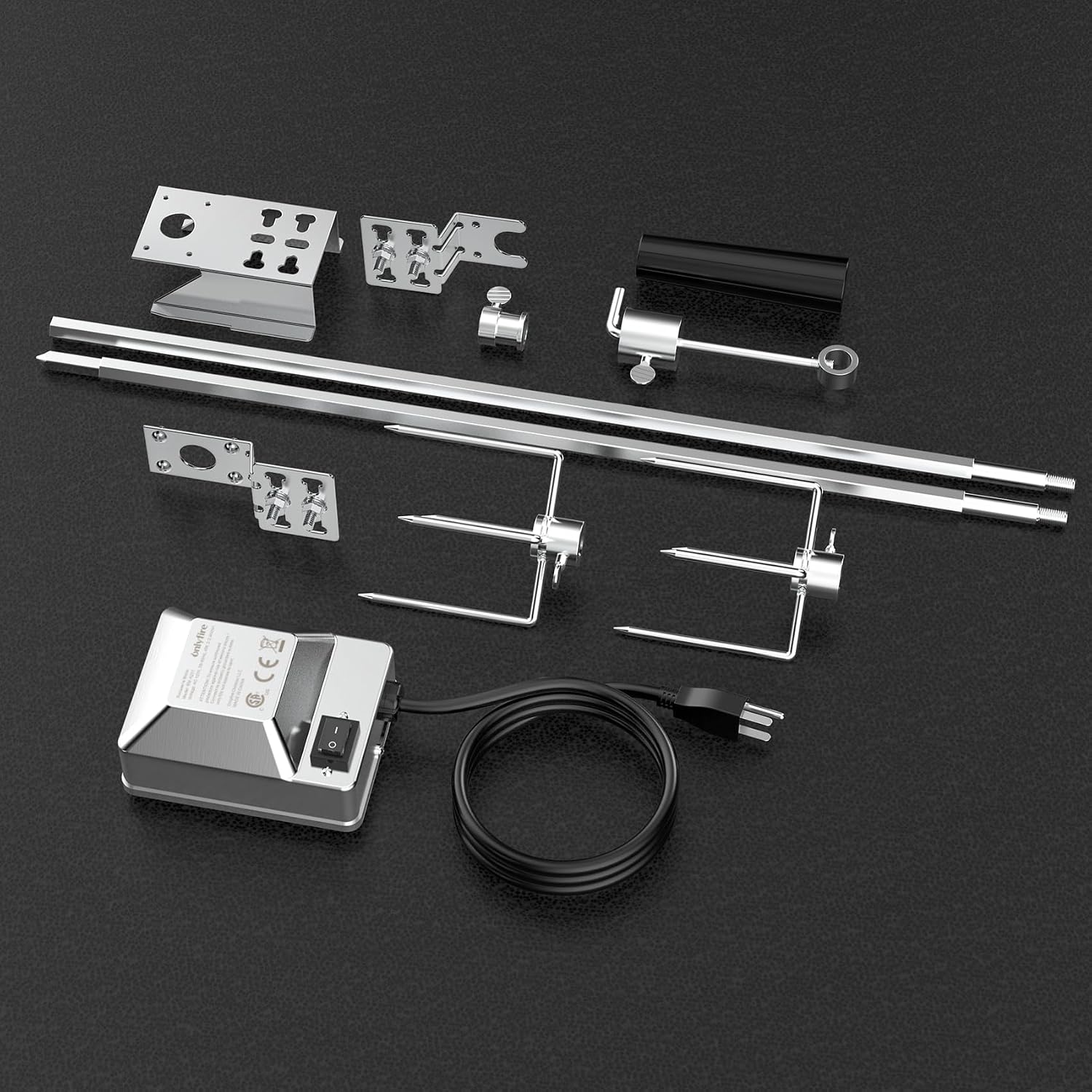 onlyfire Universal Rotisserie Kit with 110V Electric Motor for Gas Grills | Stainless Steel, 45" 1/2" Hexagon Spit Rod, Chicken Roaster