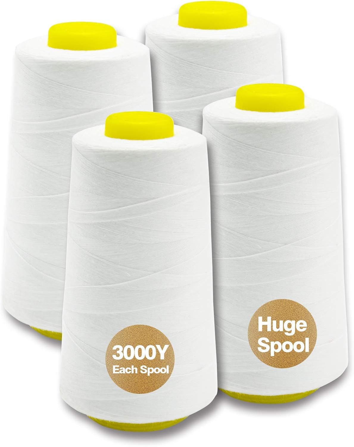 Black Serger Thread, All-Purpose Thread for Sewing, Polyester, 4 Cones of 3000 Yards Each Spool for Sewing Machine