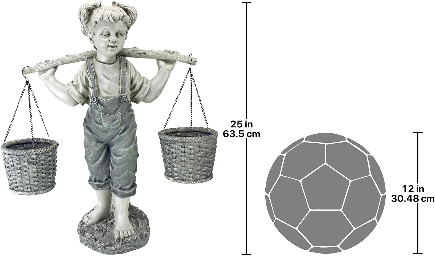 Design Toscano Flowers for Felicity Little Girl Garden Statue with Basket Planters, Medium, 25 Inches Tall, Cast Stone Resin, Two Tone Stone Finish