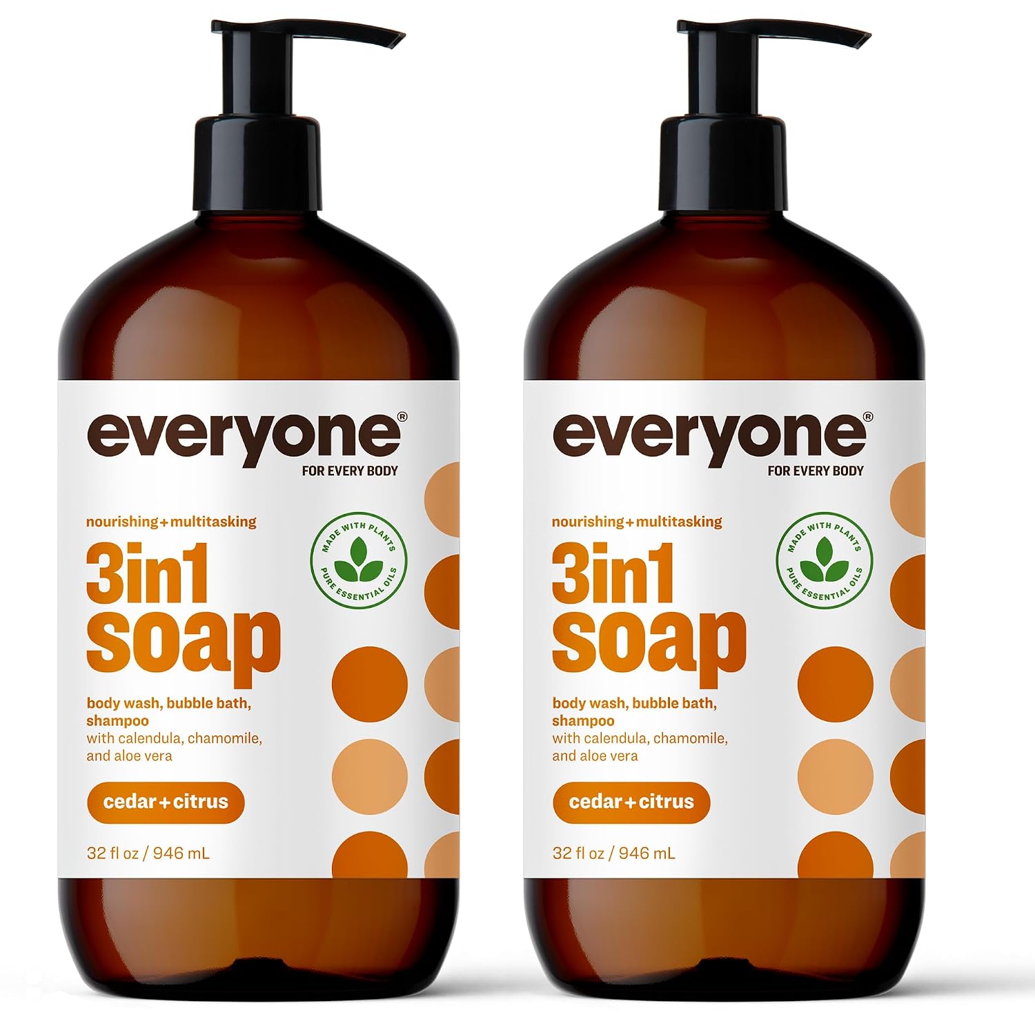 Everyone 3-in-1 Soap Body Wash Bubble Bath Shampoo Coconut Lemon 32oz 2pk | Natural essential oil formula | body wash | shampoo | bubble bath in one | coconut lemon scent | bulk value 2-pack