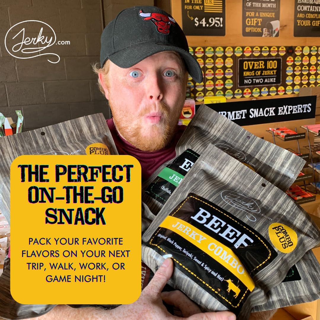 Jerky.com Hot Jerky Combo - Featuring Habanero, Classic Hot, Carolina Reaper, Ghost Pepper - Perfect for Heat Seekers and Flavor Enthusiasts - Beef Jerky Gift for Men (4 Flavors - 2.5 oz. bags)
