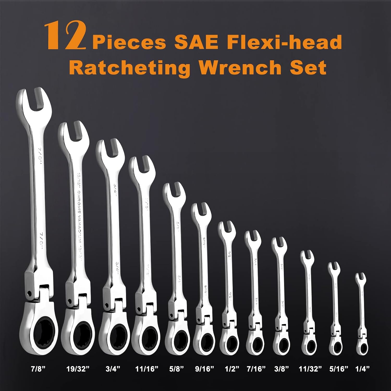 Qnkaa Flexible Ratchet Wrench Set 12pcs 8-19mm Spanner Gear Ring Ratcheting Combination Flexi Wrench Kit Metric Flex Head