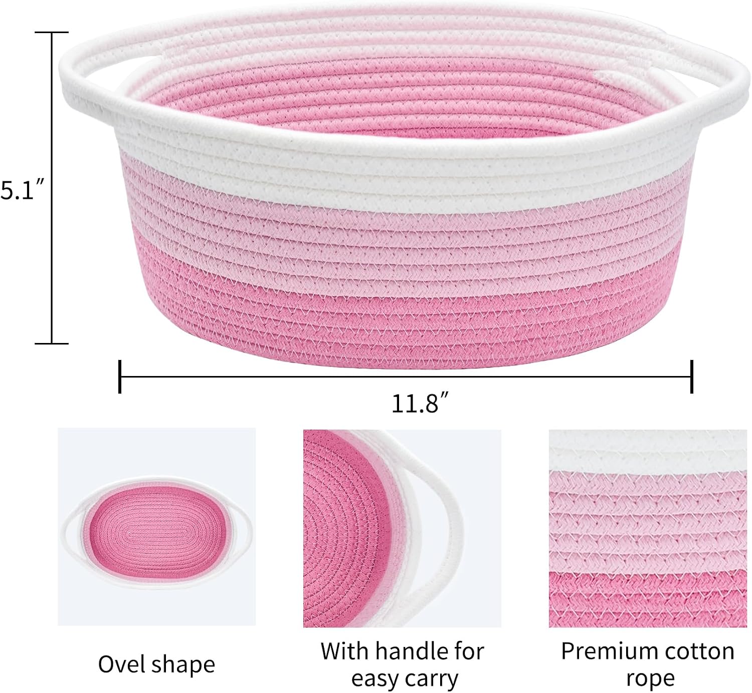 ABenkle Small Basket with Handles, Boho Decorative Rope Woven Dog Cat Toy Storage Bin Shelf Storage Organizer, Easter Christmas Gift Basket, 12"x8"x5"