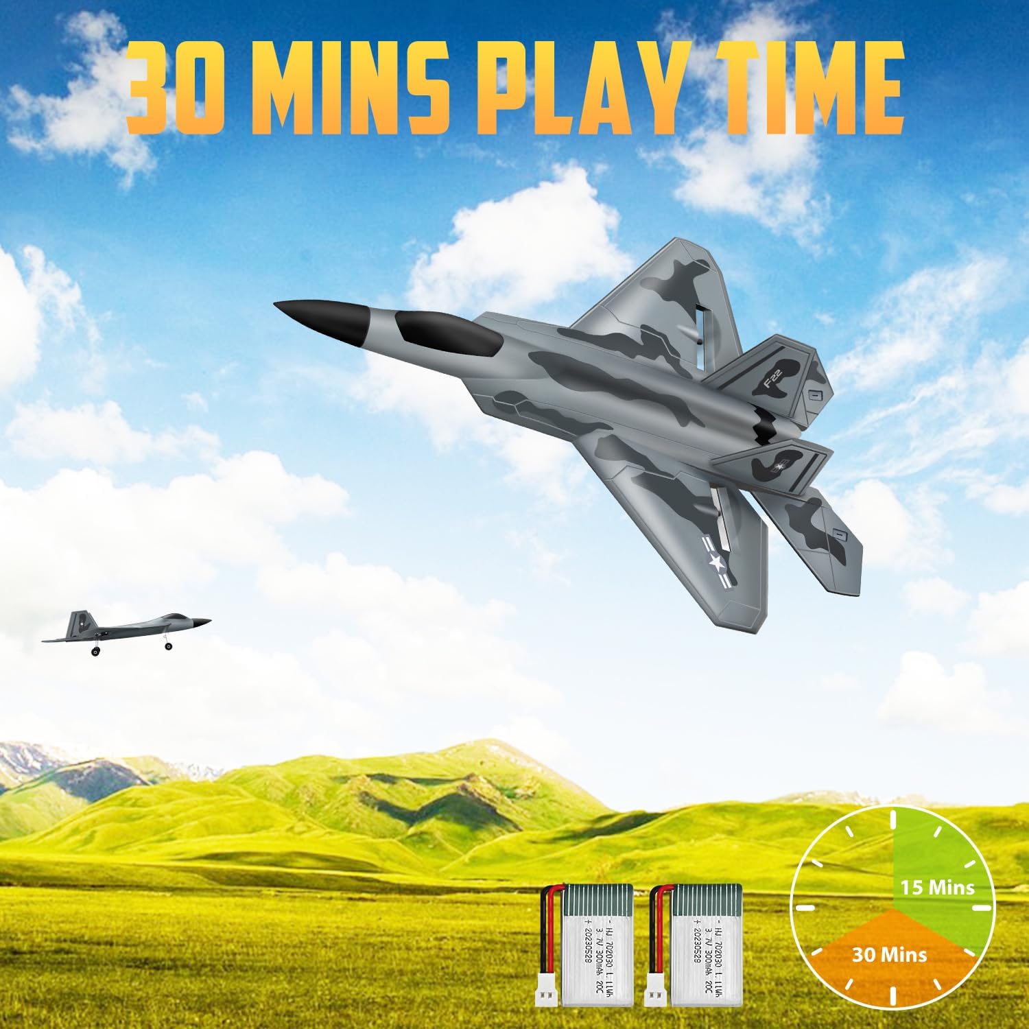 2CH F-22 RC Glider, Easy Fly RC Plane for Kids & Beginners