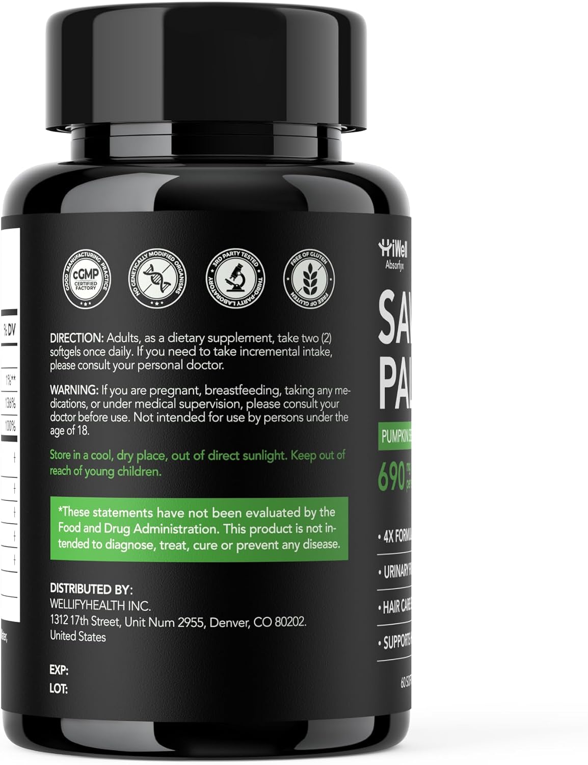 Saw Palmetto for Men Supports Prostate Health 320mg Extract | 100% Oil Extract 85% Fatty Acids Pharmaceutical Grade