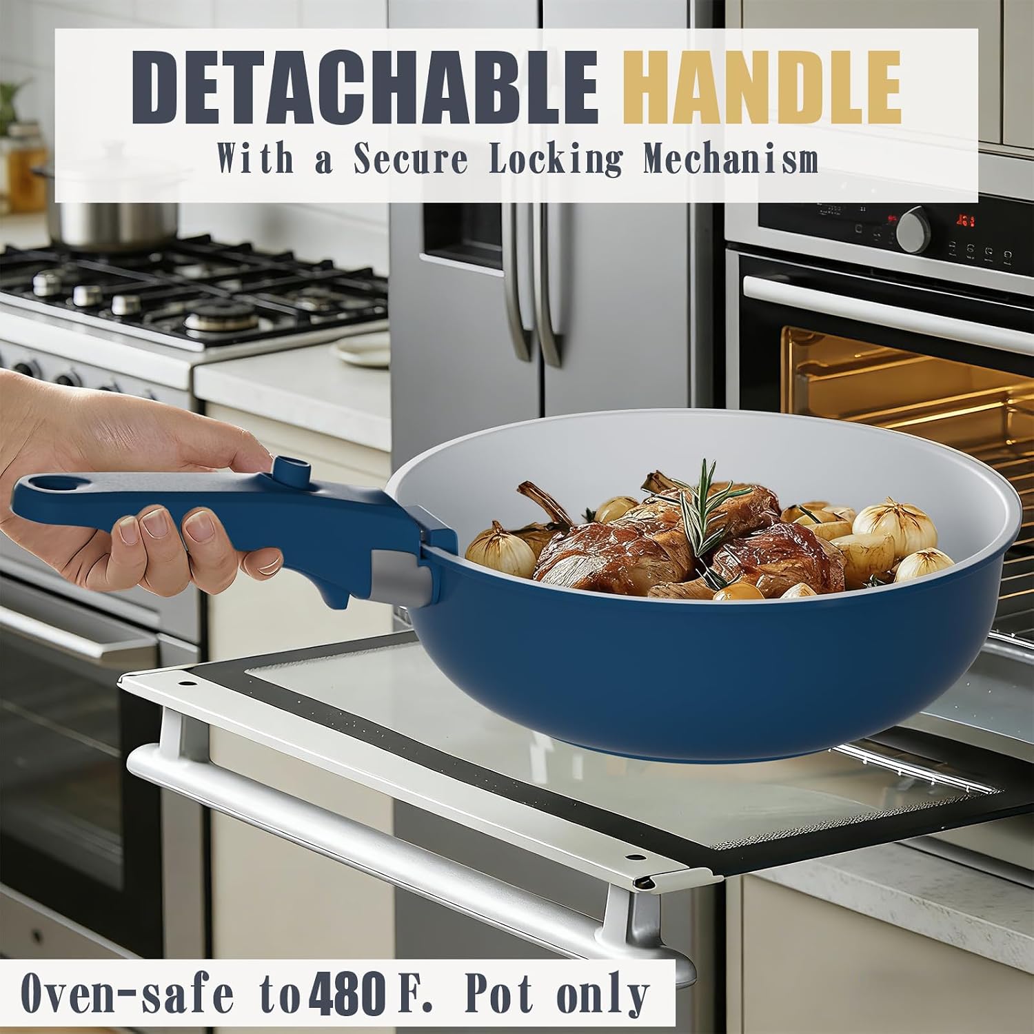 Umite Chef Non Stick Pots and Pans Set, 21 Pcs Ceramic Kitchen Cookware Set with Detachable Handle, Nonstick Healthy Induction Cookware, Dishwasher RV Cookware Set, Oven Safe, Stackable, Sage Green