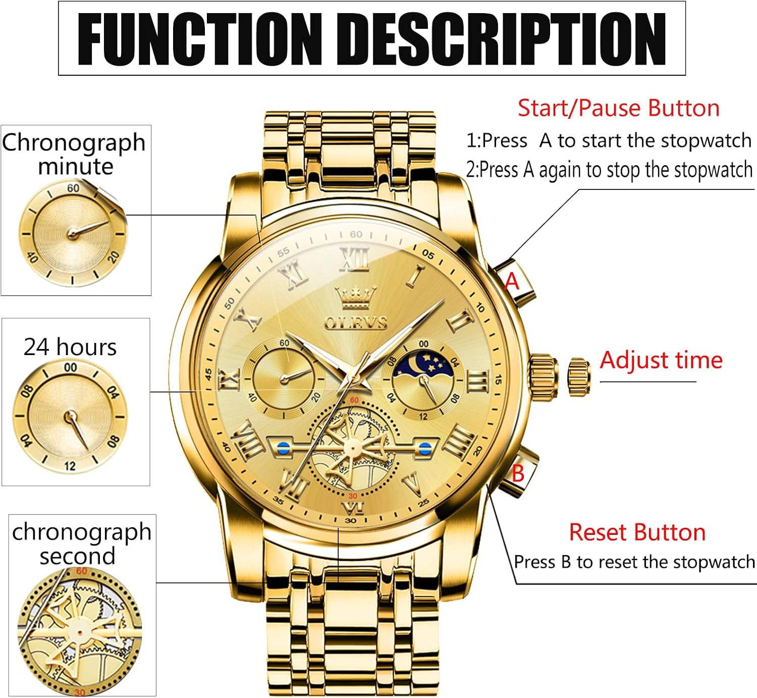 OLEVS Watch Men Luxury Dress Stainless Steel Date Analog Watch Waterproof