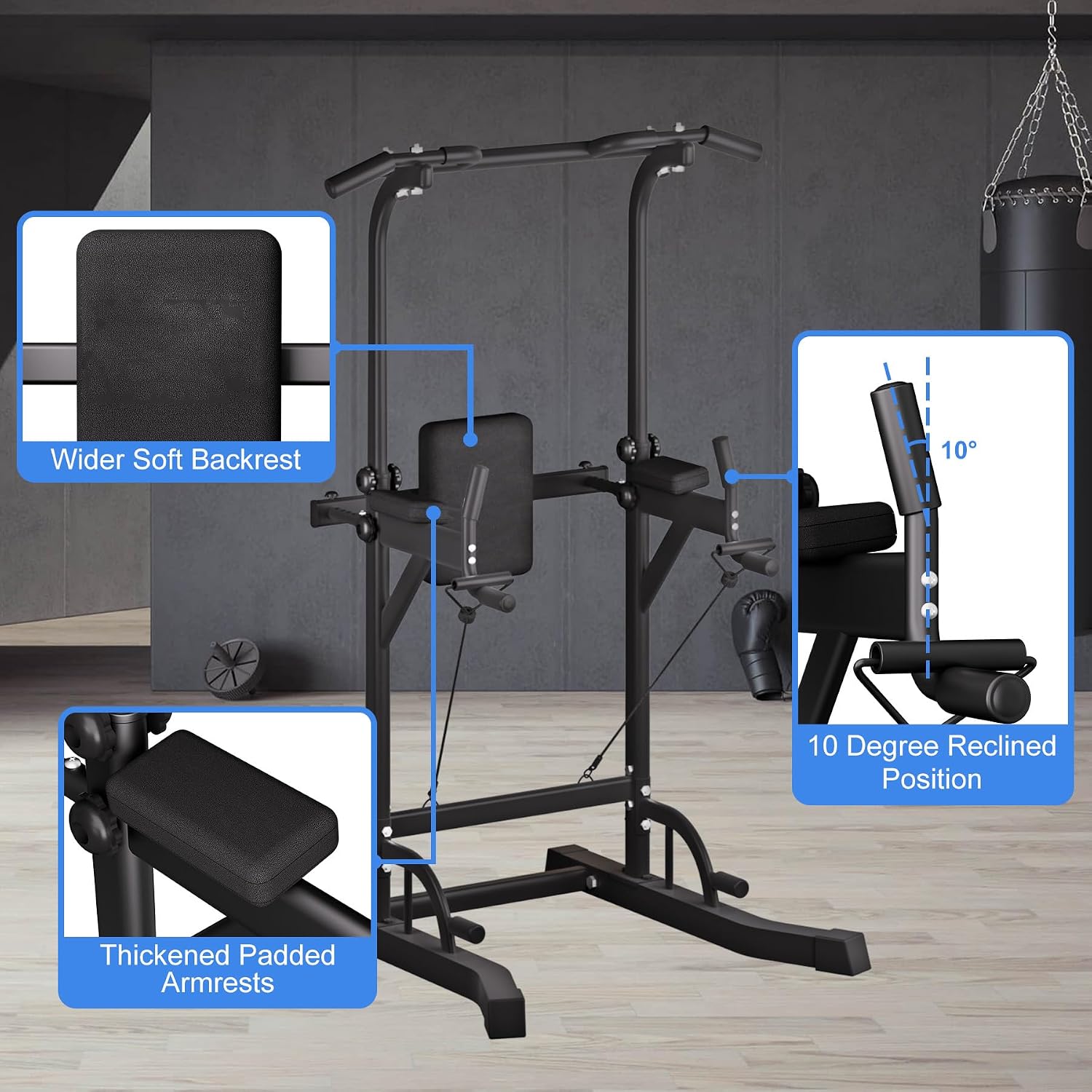 Power Tower Dip Station Pull Up Bar Exercise Tower Adjustable Pull Up Station Pull Up Tower Bar for Home Gym Multifunctional Strength Training