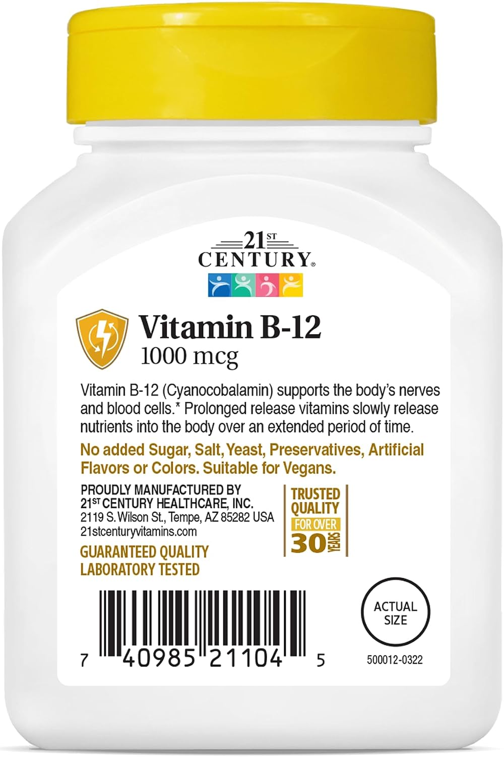 21st Century B-12 2500mcg Sublingual Tablets, High Potency, 110 Count | High-Potency Vitamin B12 2500 mcg, Natural Energy & Healthy Red Blood Cell Support, Vegan, Vegetarian, Third-Party Tested