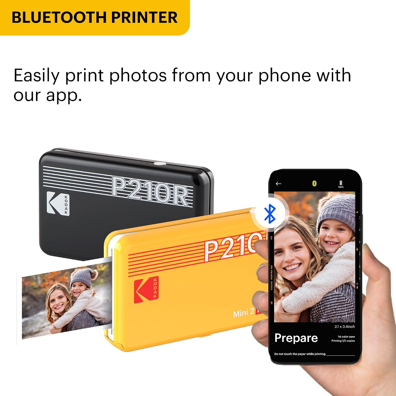 KODAK Mini 2 Retro 2x3 Portable Photo Printer, 4PASS, 38 Sheets, White