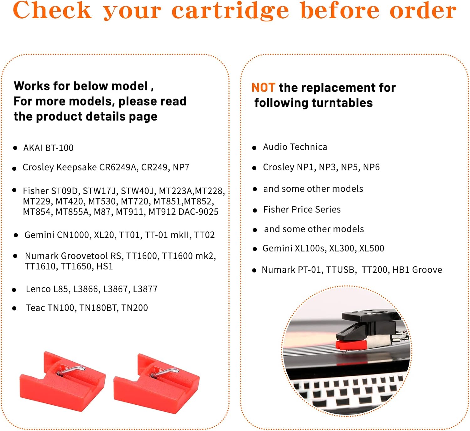 Record Player Needle for ION ICT04RS - ION LPDock, LP2CD, LP2Flash, IProfile, Profile Flash, Profile Pro, Profile Lp and TTUSB05 (Pack of 2)