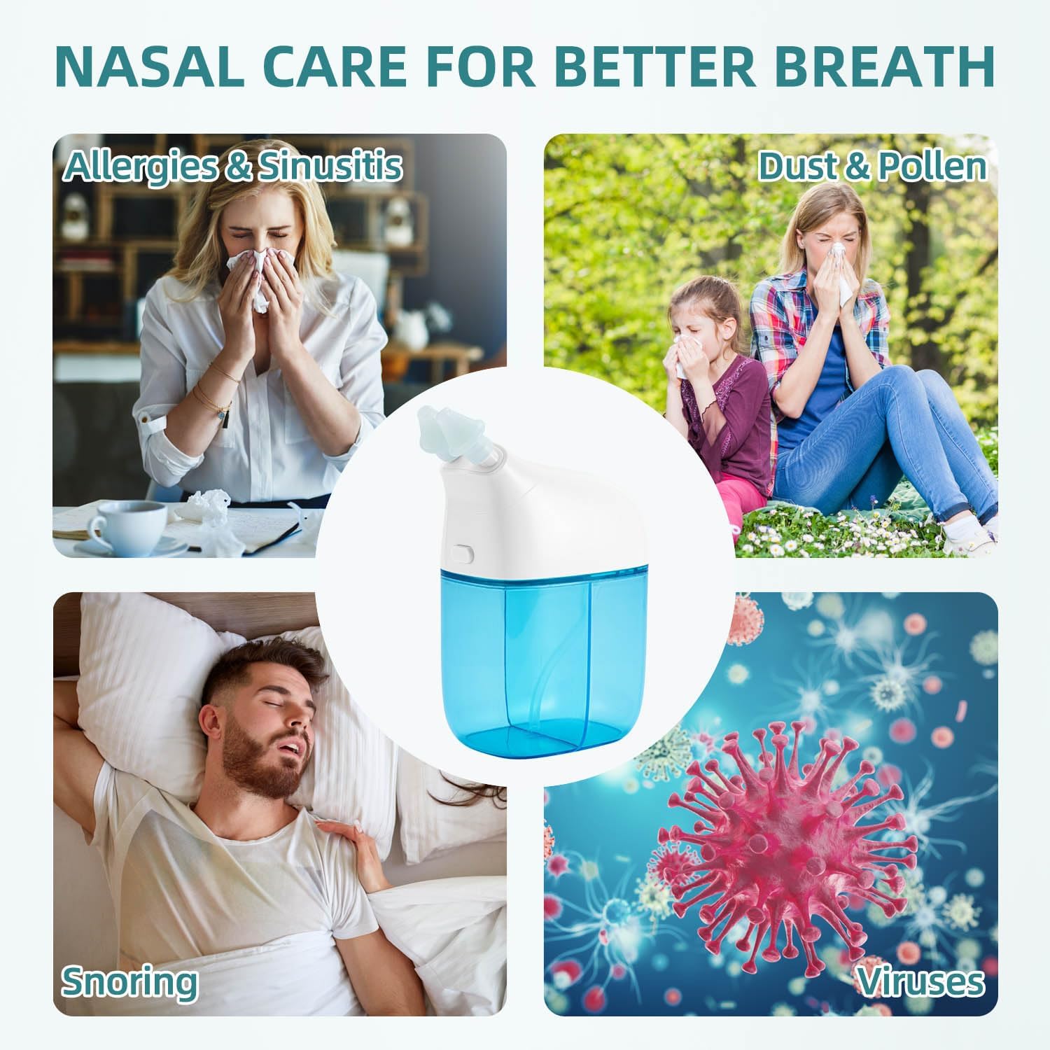 Nasal Irrigation System with 30 Saline Packets, Sinus Rinse Machine, Nose Sinus Cleaner Machine with Water Tank & Waste Collection Tank - Blue