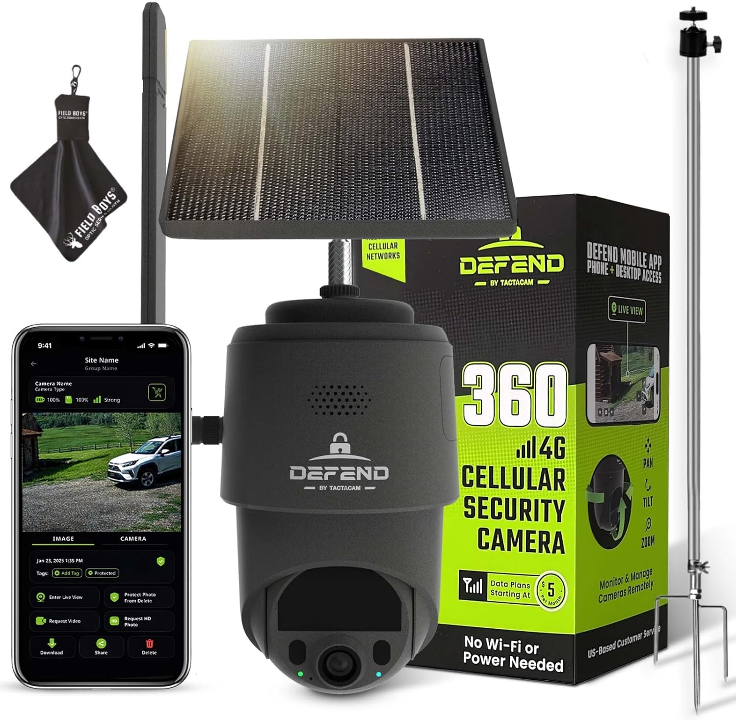 TACTACAM – Defend 360 Cellular Security Camera, 4K Photos, 1080p Video, Solar + Rechargeable Battery, 360° Pan/Tilt/Zoom, LTE Cellular