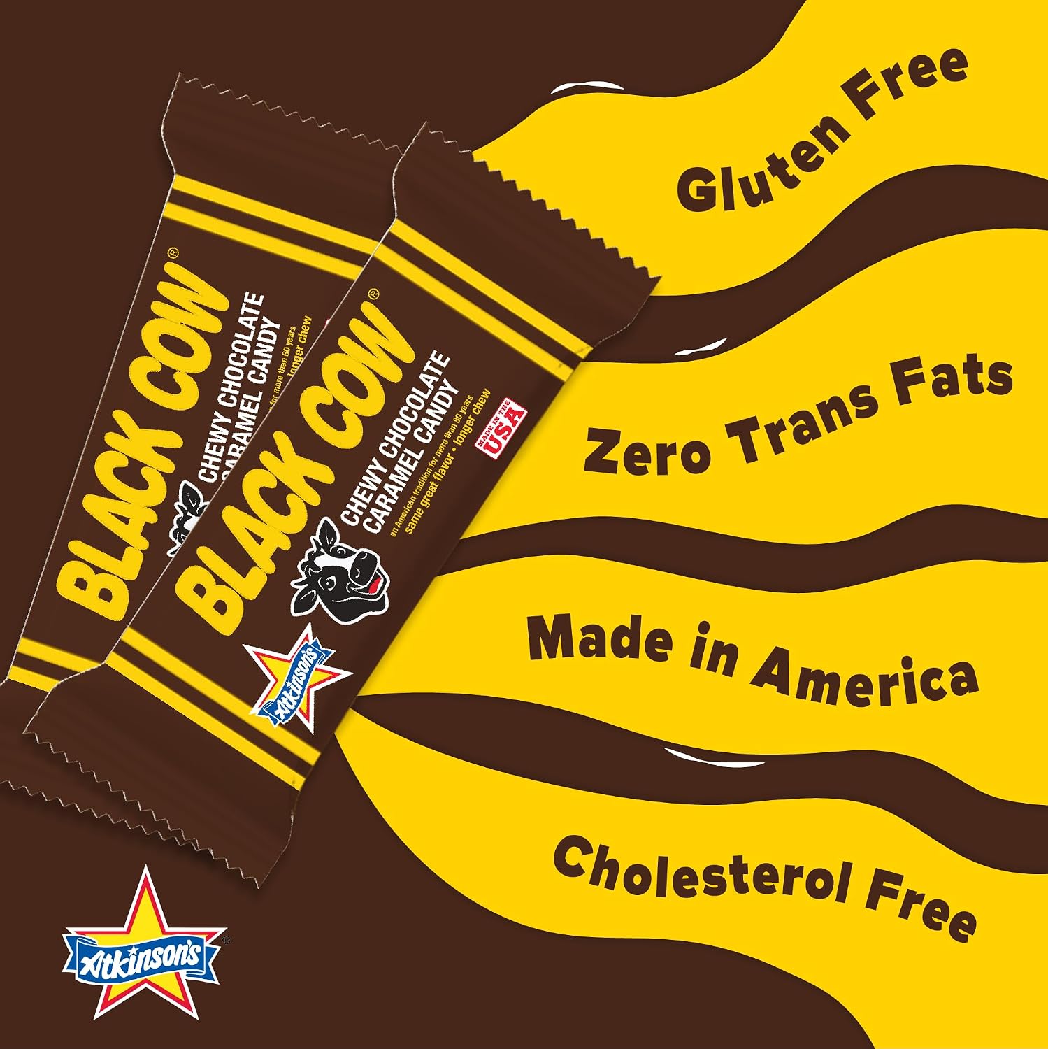 Atkinson's Black Cow Chocolate Caramel Chewy Candy Bar, 1.5oz, 24ct Pack | Chewy chocolate caramel candy bars