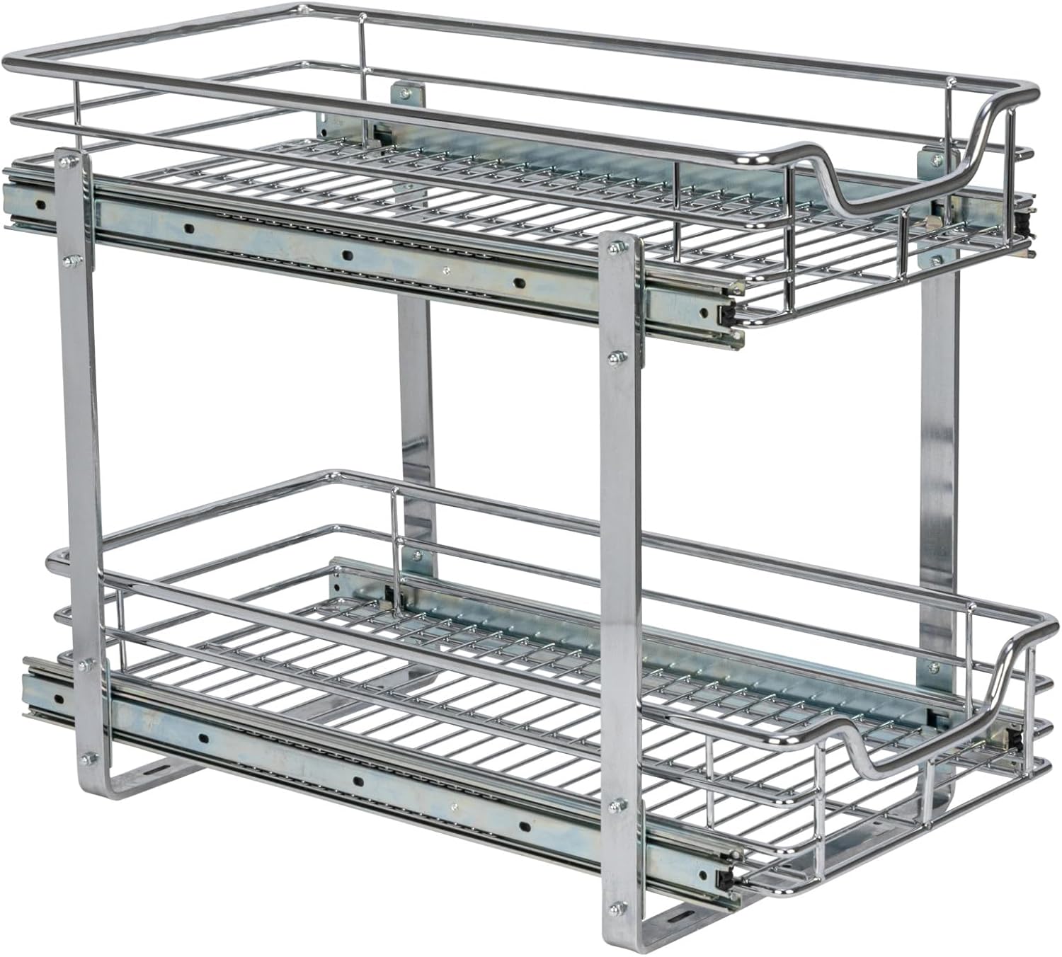 Household Essentials Glidez 2‑Tier Multipurpose Chrome‑Plated Steel Pull‑Out/Slide‑Out Under Cabinet Organizer, Chrome Finish