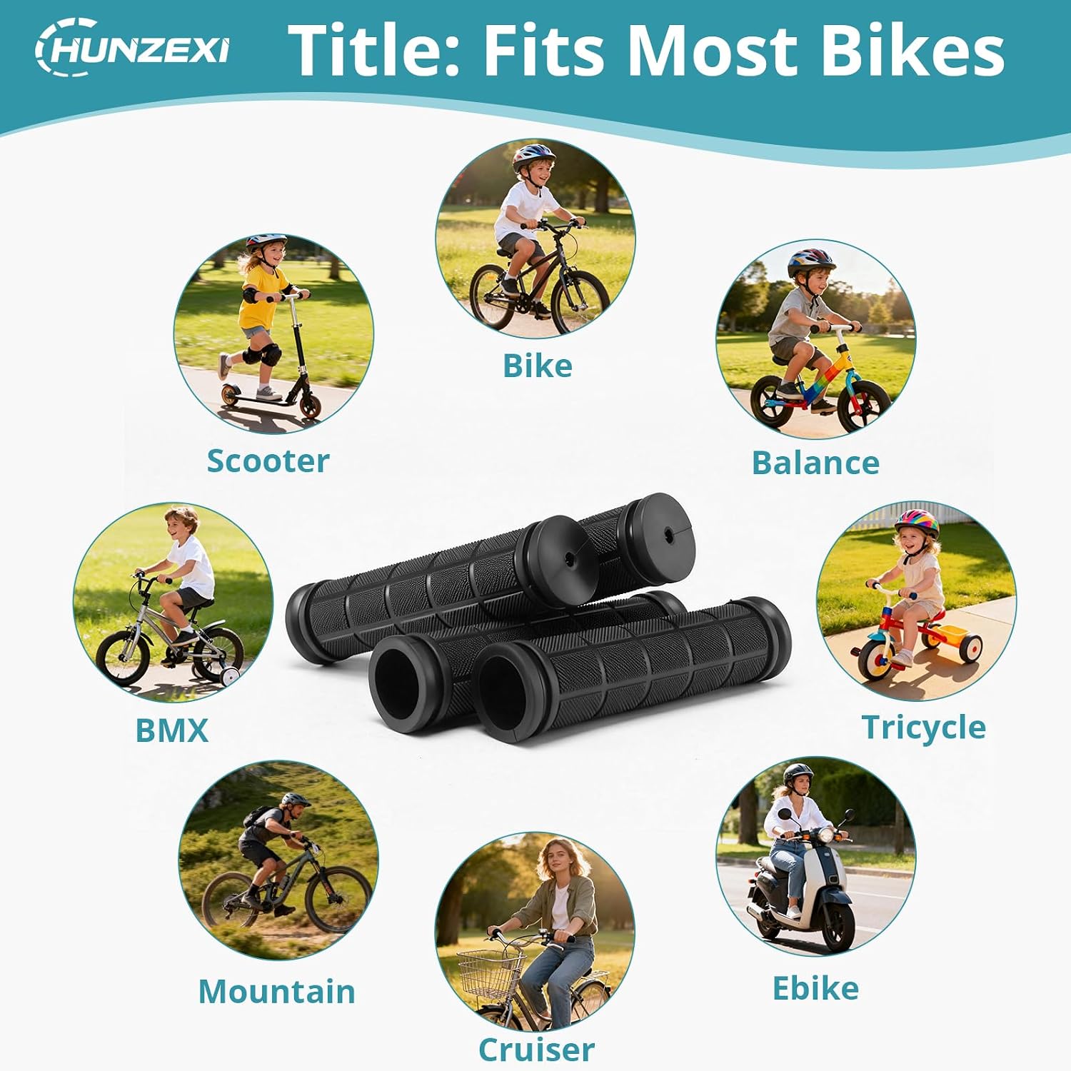 CHUNZEXI 4 PCS Bike Handlebar Grips, Rubber Bicycle Bar Grips Replacement, Non-Slip Handle Grips for Kids Bikes, Scooters, BMX