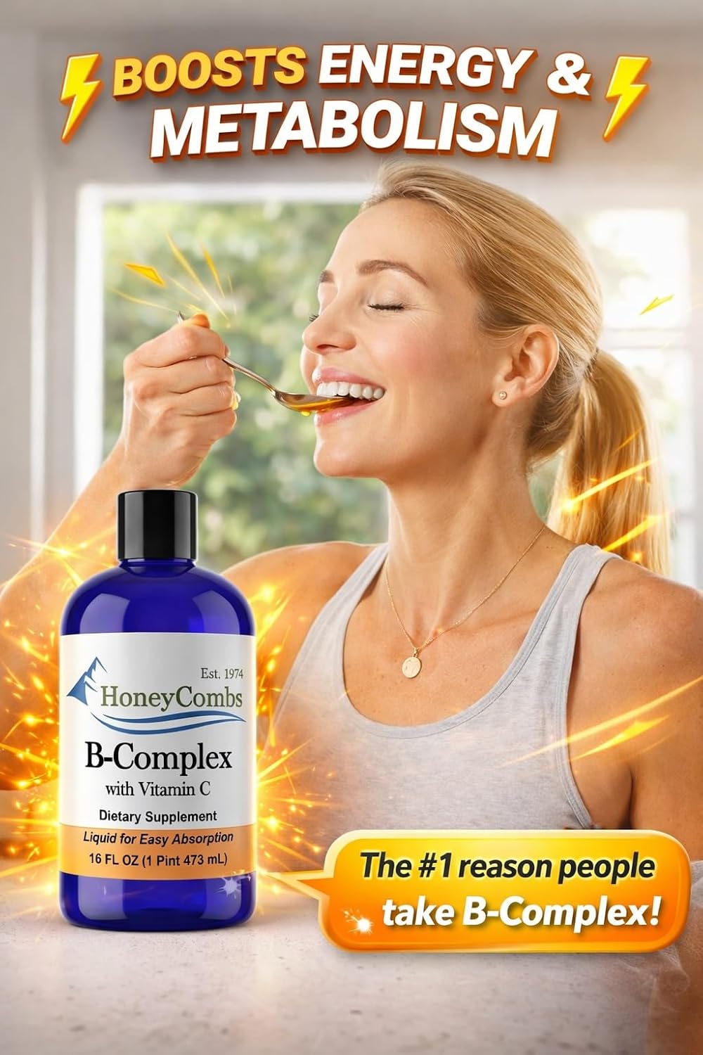 Liquid Vitamin B Complex Drops with B12 B6 B1 B2 B3 B5 B7 B9 + Vitamin C | Liquid B-Complex with Vitamin C supports daily energy metabolism and