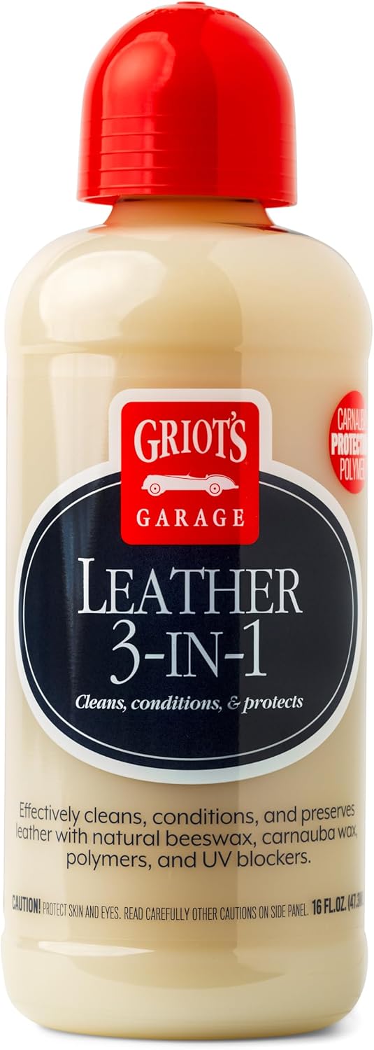 Griot's Garage Leather 3-in-1, Leather Cleaner and Conditioner for Car Leather Seat Upholstery, Sofa, Jacket, Shoes, and More, Cleans, Conditions
