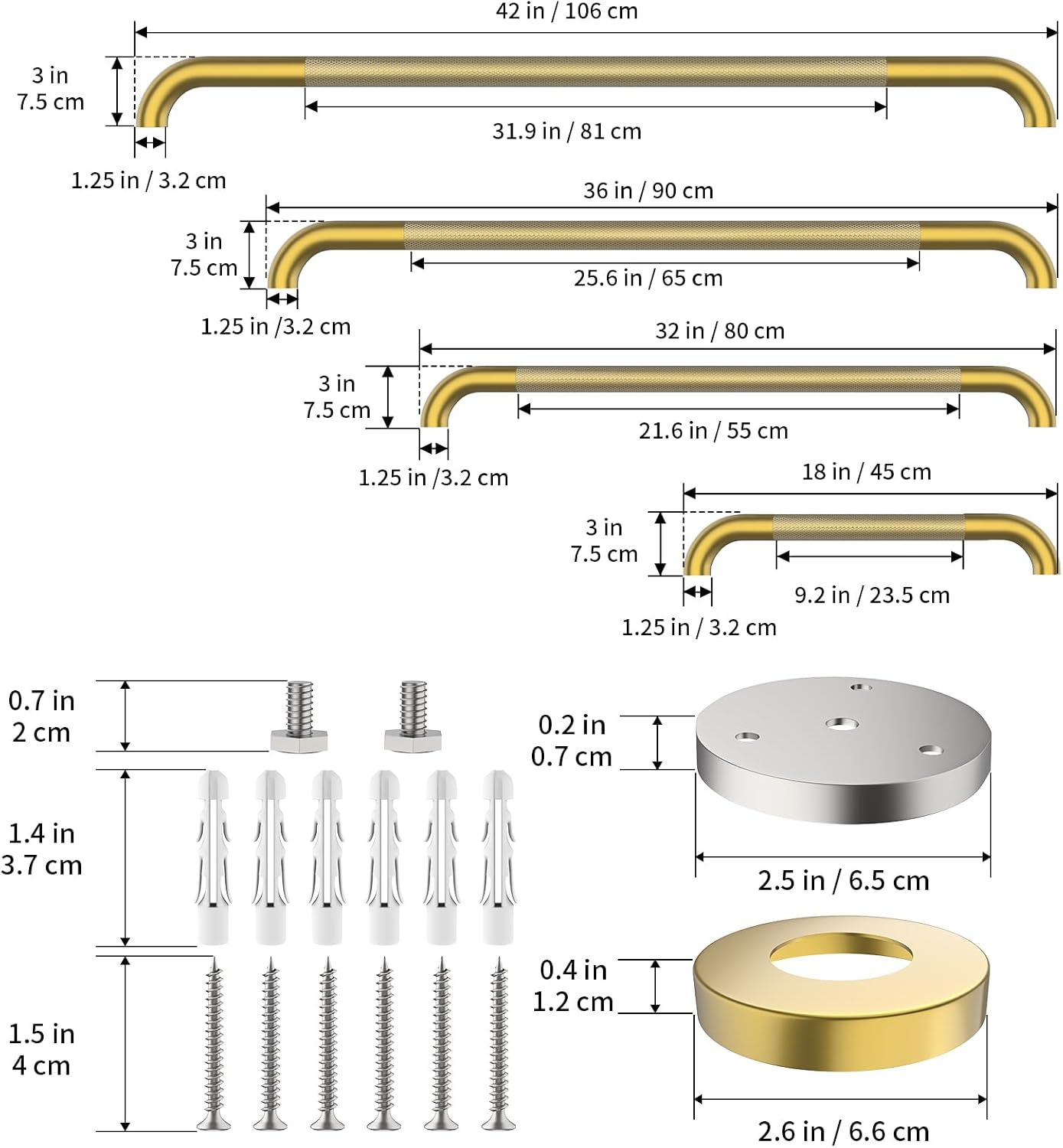 Brushed Nickel Grab Bars 18" 32" 36" 42" Bundle - 1.25" Diameter | 4 Pack Commercial Grab Bar, Anti-Slip Safety Shower Handrail, Toilet Handicap Bar, Stainless Steel Bathroom Handle for Senior