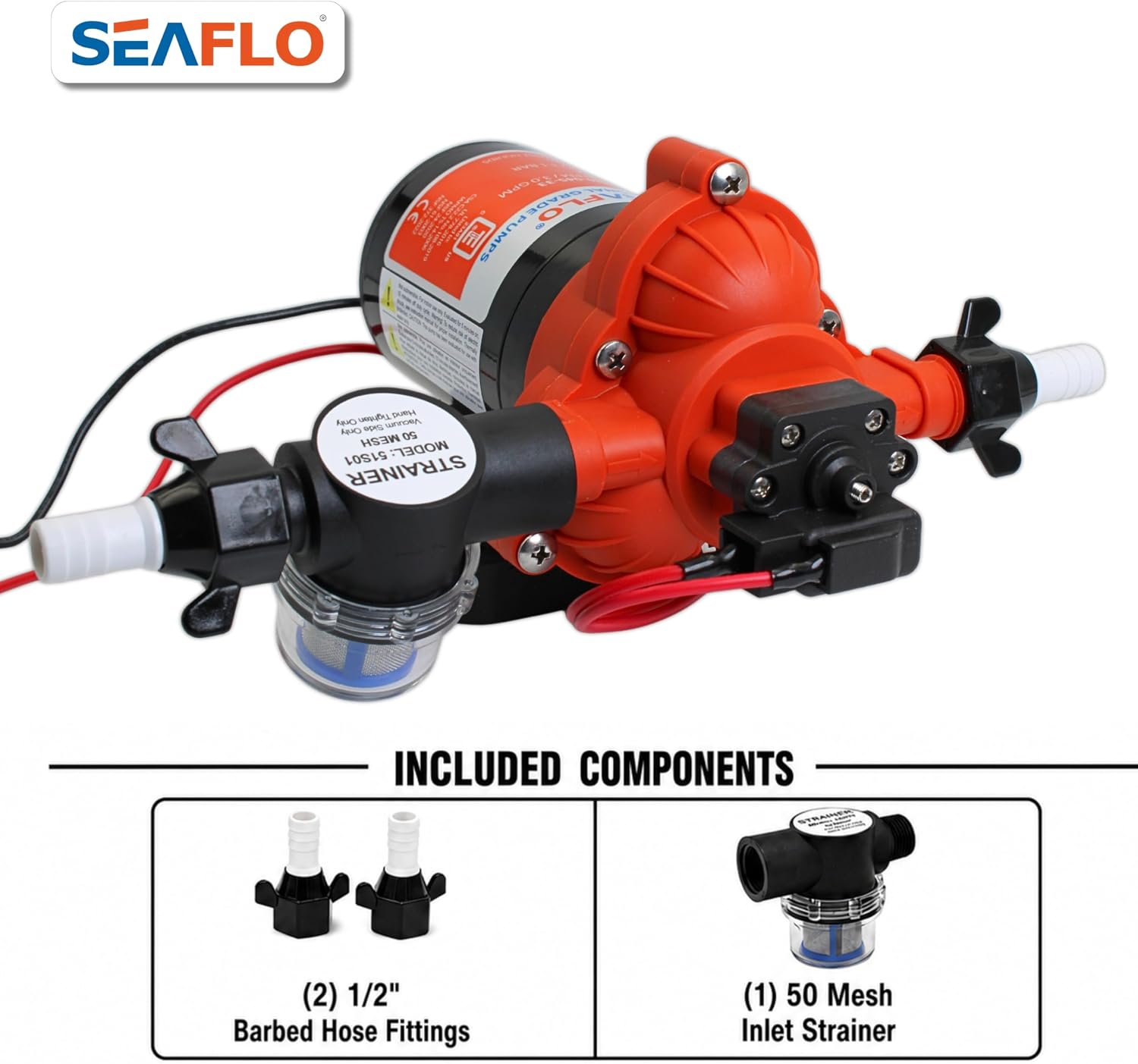 SEAFLO 55 Series 12V RV Water Pump 5.5 GPM 60 PSI Diaphragm Pump Heavy Duty Pressure Switch Built In Bypass Self Priming Quiet High Flow RV Marine Off Grid Freshwater System 4-Year Warranty