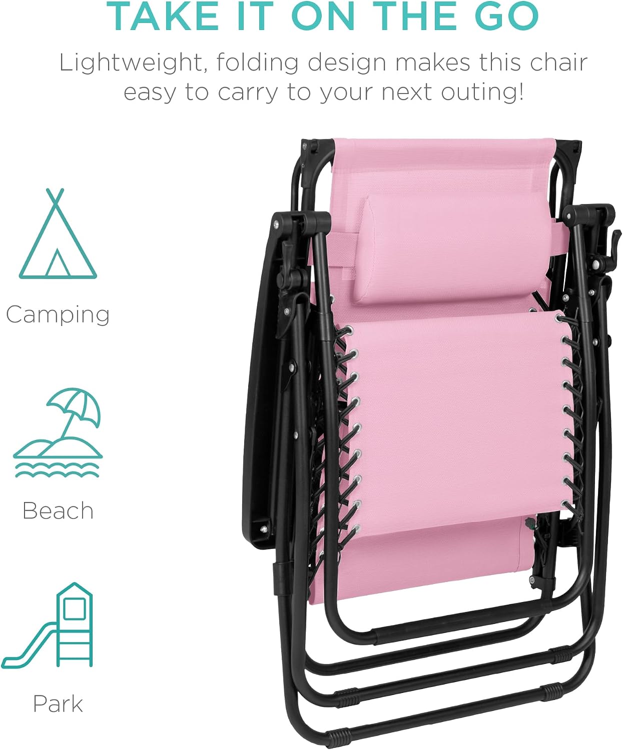 Best Choice Products Folding Zero Gravity Outdoor Recliner Patio Lounge Chair w/Adjustable Canopy Shade, Headrest, Side Accessory Tray, Textilene Mesh - Beige