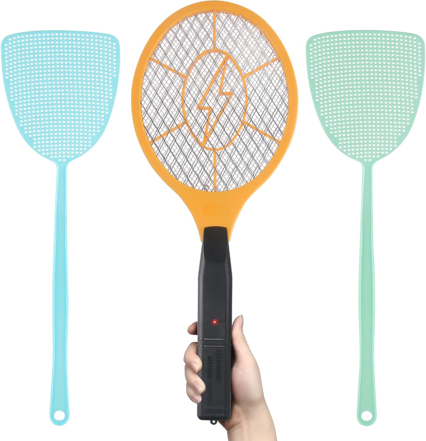 Electric Fly Swatter Handheld Bug Zapper - Indoor Outdoor Zapping Racket for Pest Mosquito & Flies - Battery Powered Safe to Touch with 3-Layer