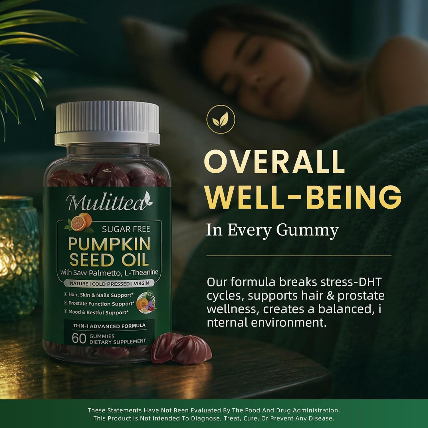 2PK Pumpkin Seed Oil with Saw Palmetto Gummies for Hair & Prostate Support* | 11-in-1 w/ L-Theanine, Ashwagandha & MCT Oil for Mood&Daily Wellness, Essential Fatty Acids&Phytosterols|Non-GMO|Women&Men