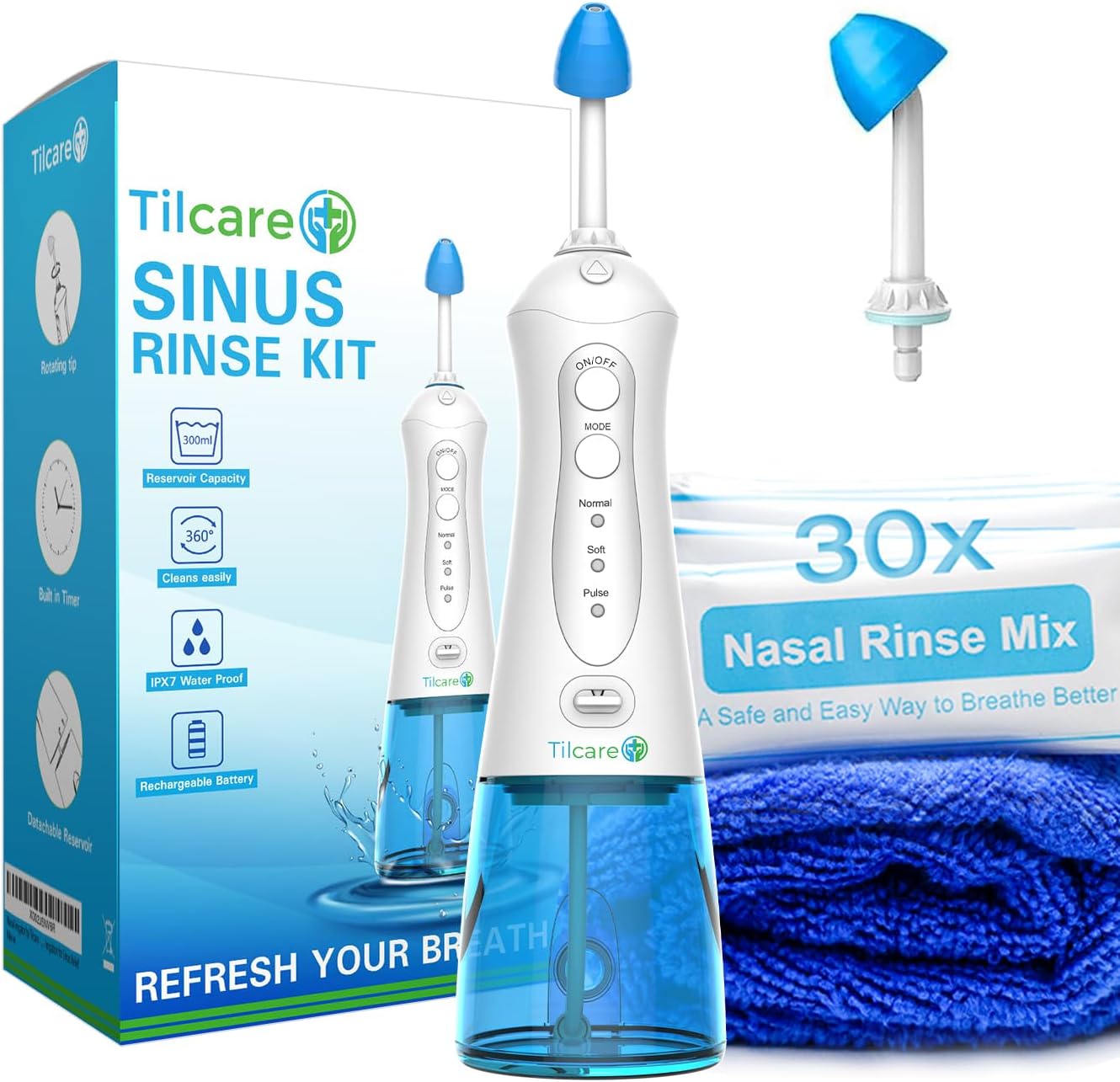 Nasal Irrigation System by Tilcare - Perfect Nasal Rinse Machine for Sinus & Allergy Relief - Electric Neti Pot for Nasal Irrigation to Cleanse Your