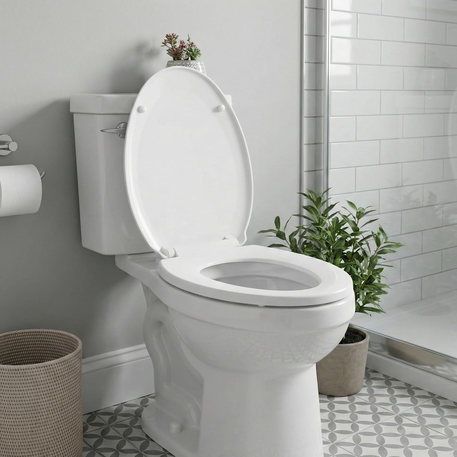 Renovators Supply Manufacturing Plastic Soft Close Toilet Seat Elongated Quiet-Close Lid, Contoured Seat, Easy to Install and Clean, Grip-Tight Bumpers with Adjustable Mounting Hardware, Black