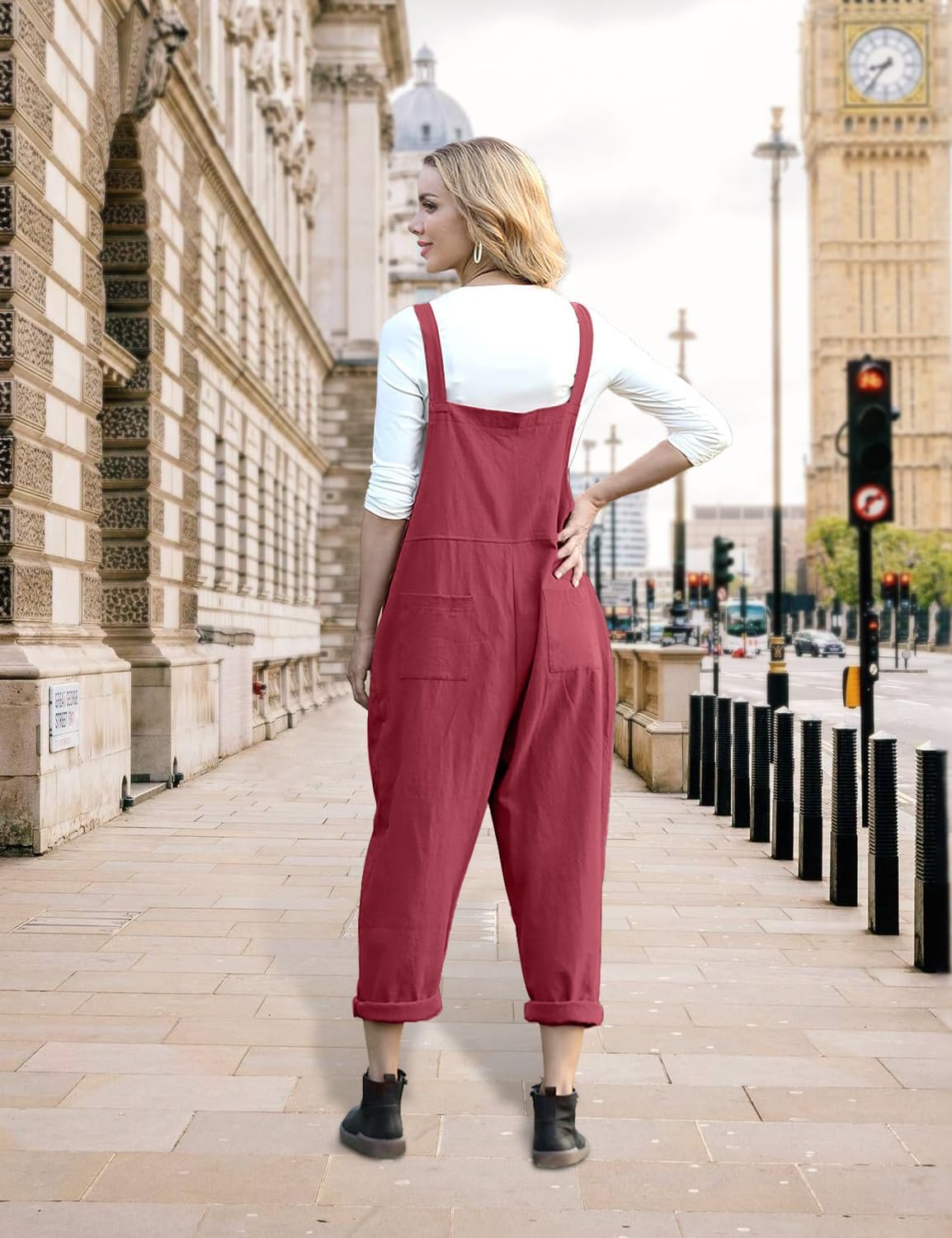 YESNO Women Long Casual Loose Bib Pants Overalls Baggy Rompers Jumpsuits with Pockets PV9