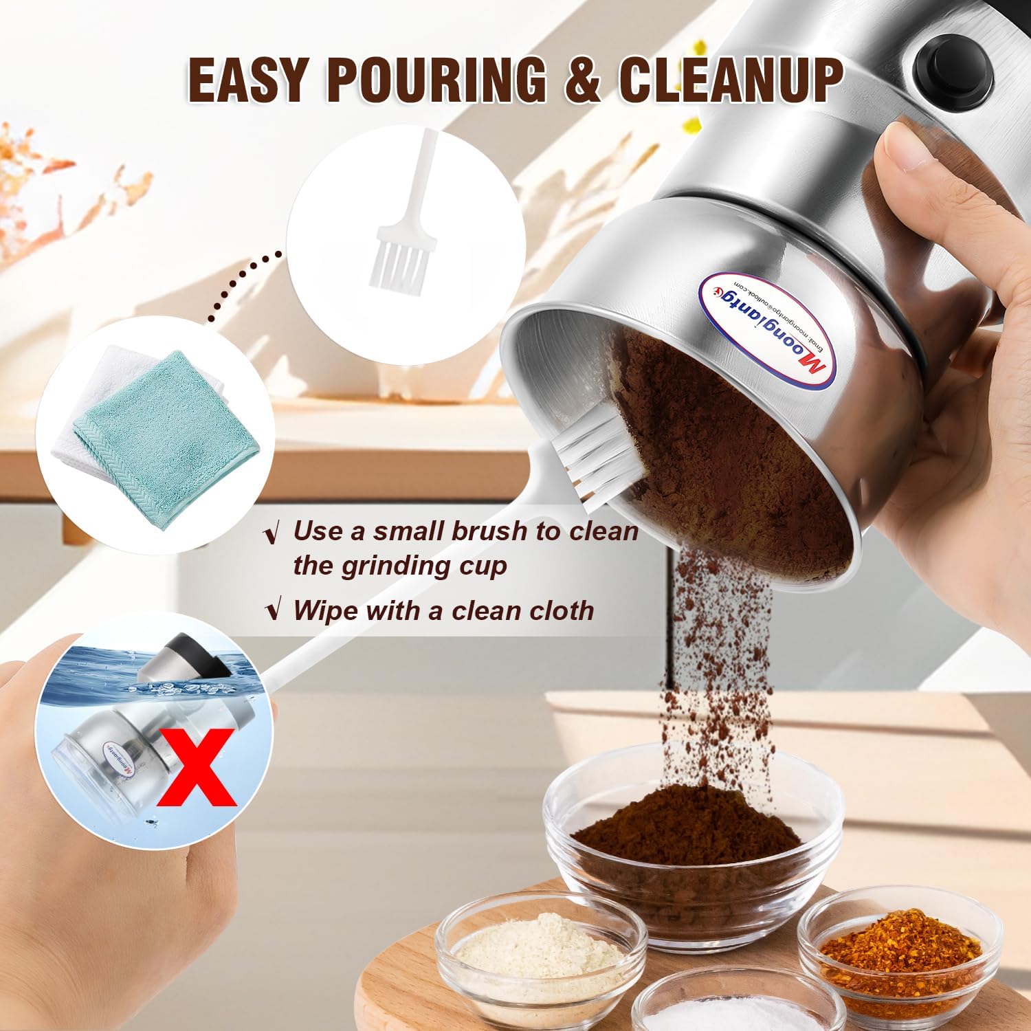 Moongiantgo Coffee Grinder Electric, Mini Spice Grinder, 200W 10s Fast Grinding, Dry Grain Mill for Spices Seeds Rice Beans Seasonings