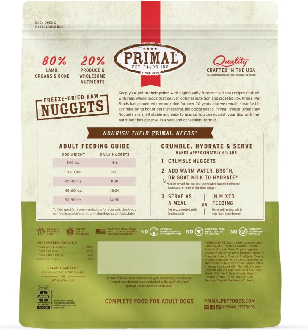 Primal Freeze Dried Raw Dog Food Nuggets, Beef, 14 oz | Complete & Balanced Nutrition, Meal, Topper or Treat, Grain-Free, High Protein, No Synthetic Vitamins & Minerals