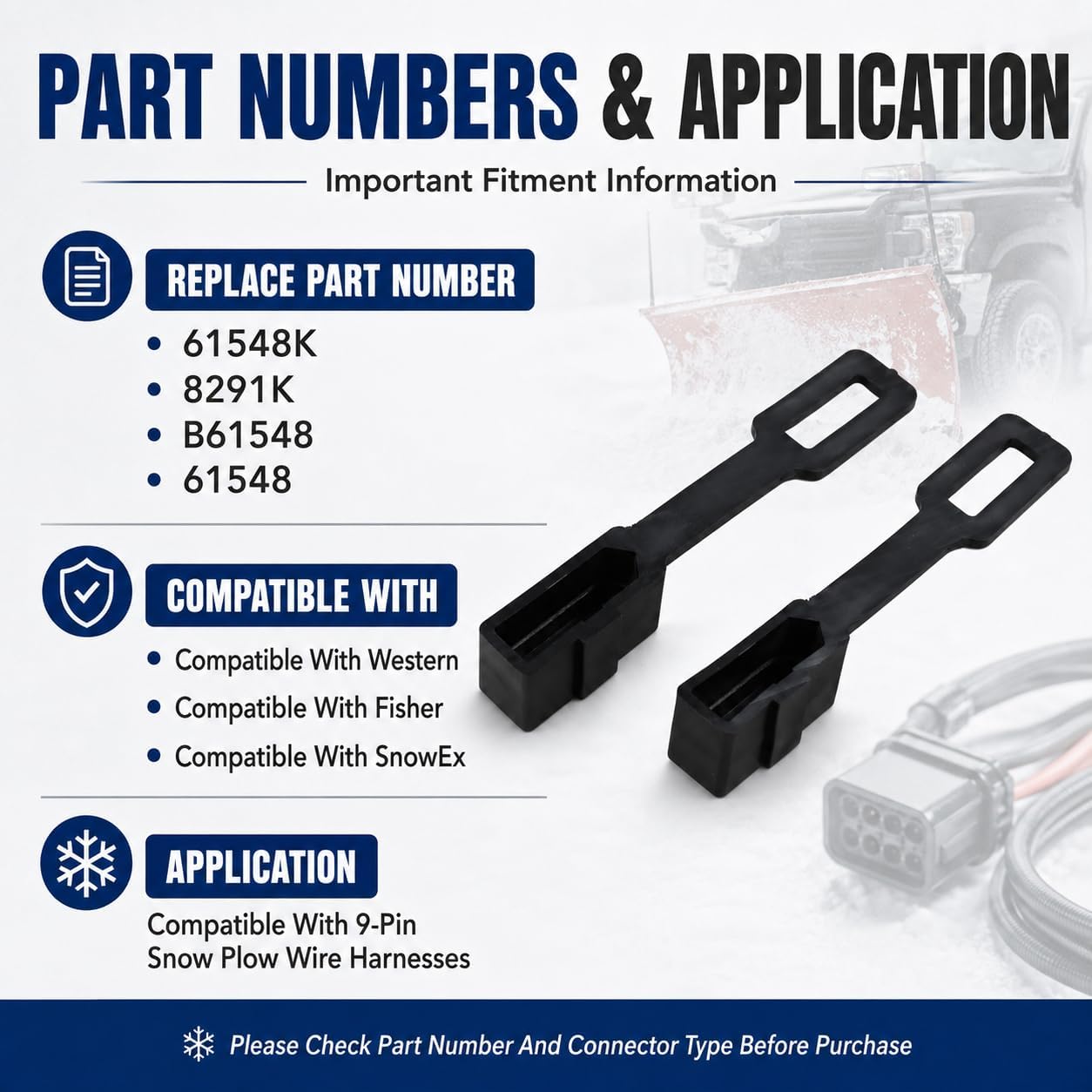 2PCS 61548 Plug Covers For Western SnowEx Fisher Snow Plow Wire Harness | Replaces 61548K B61548 8291K