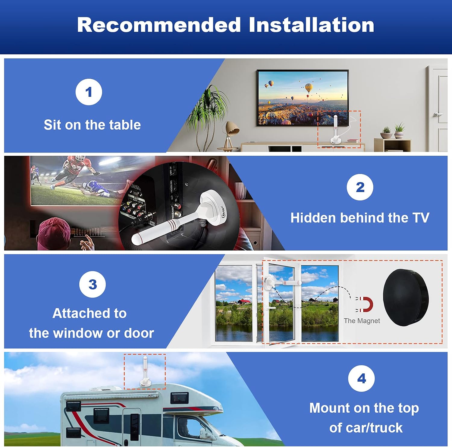 Chaowei 2026 TV Antenna for Smart TV Indoor (16.5ft) Cable | Long Range HD Digital Antenna for Local Channels with Strong Magnetic Base, 360° Reception, Supports 4K 1080P HDTV