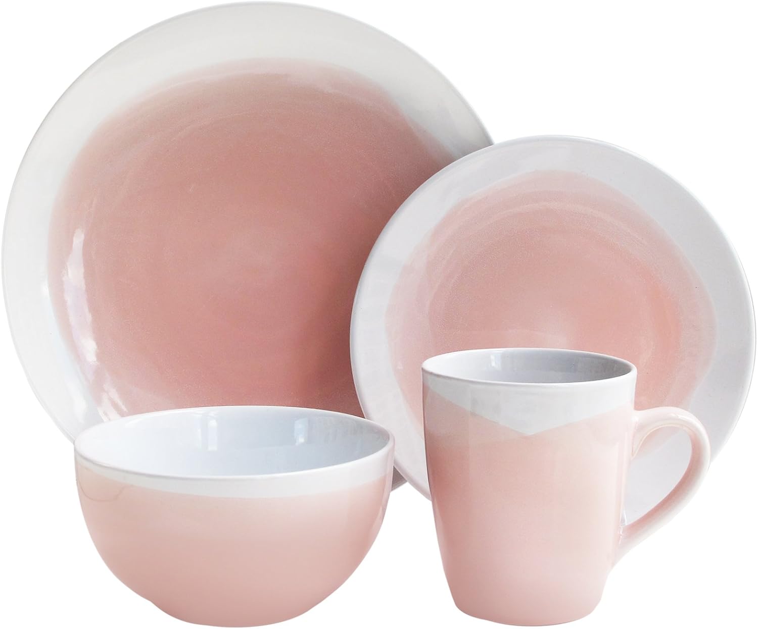 American Atelier Oasis Round Dinnerware Set-Pink/White, 10.5x10.5", 16Piece