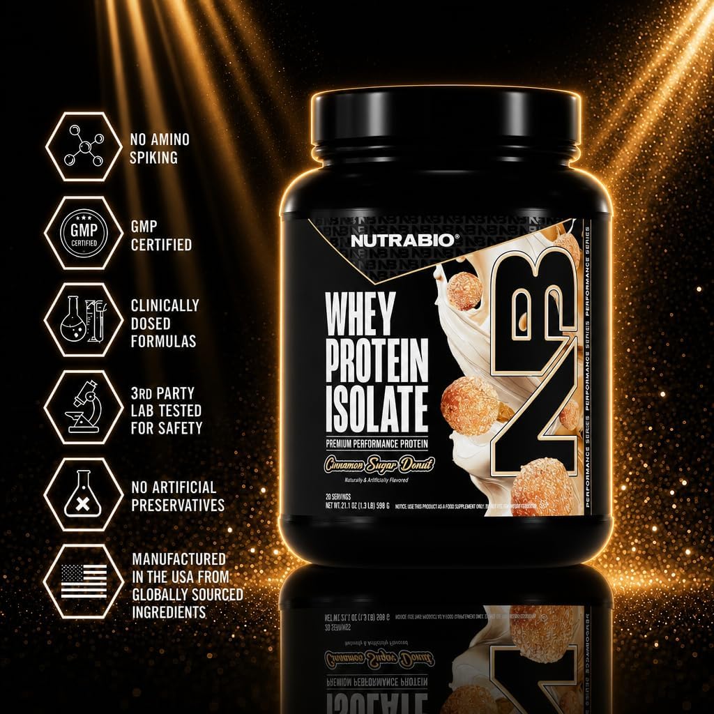 NutraBio 100% Whey Protein Isolate Protein Powder, 25g Protein with Complete Amino Acid Profile, Non-GMO, Soy & Gluten Free, Low Carb, Low Calorie Whey Protein Powder, Raw Unflavored, 20 Servings