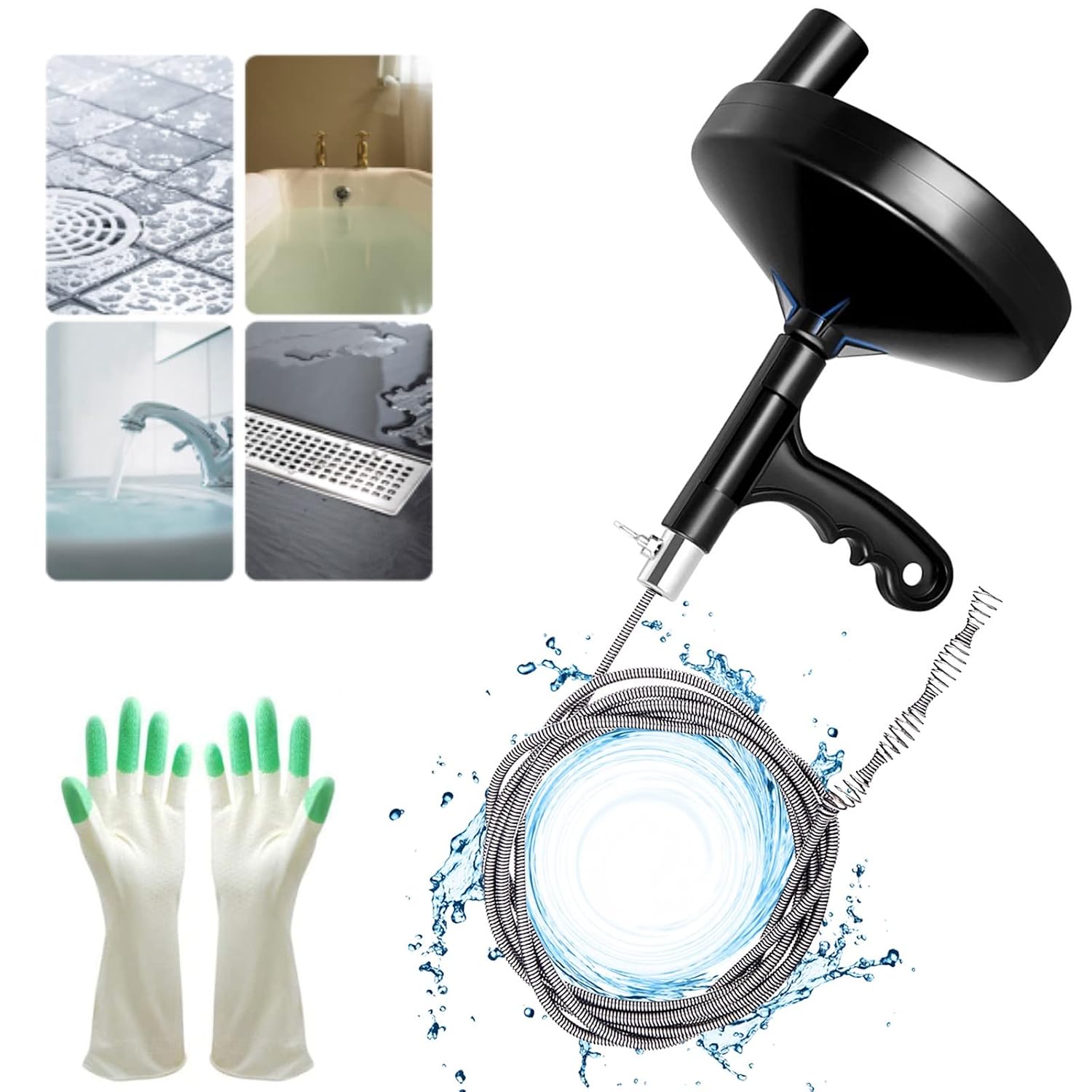 Drain Auger 25 Ft with Gloves, Heavy Duty Plumbing Snake Drain Clog Remover | Long Flexible Drain Snake for Deep Clog Removal