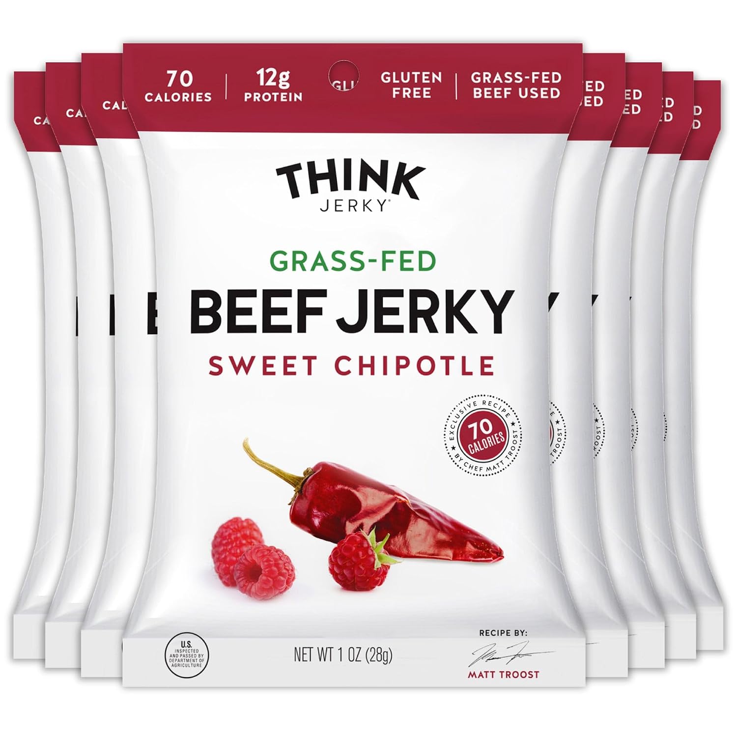 Think Jerky Sesame Teriyaki Beef Jerky, Grass-Fed High Protein Beef Jerky, Gluten Free, No Antibiotics or Nitrates, Healthy Chef Crafted Recipe, Low Calorie and Low Fat - 2.2 oz Bags, 4 Pack