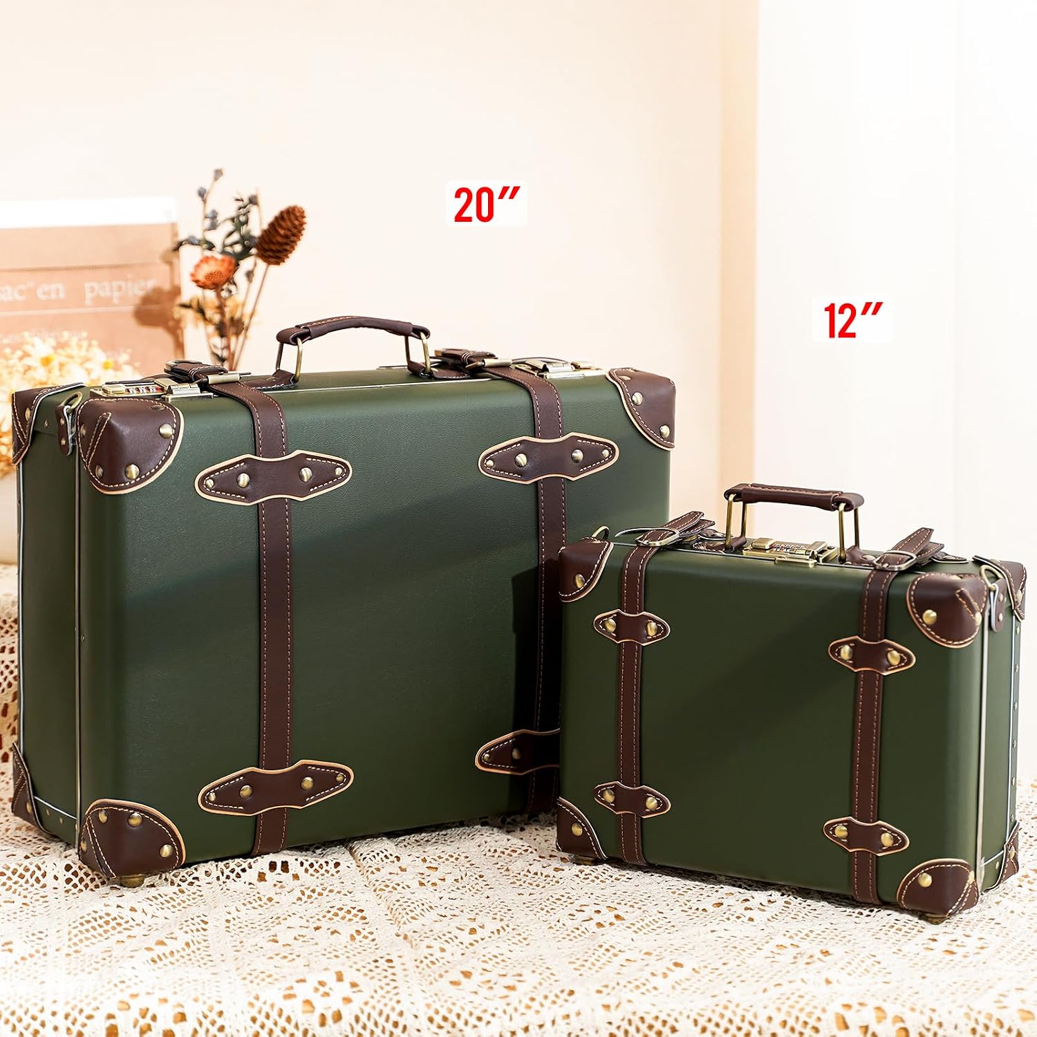 urecity Vintage and Cute Carry-on Overnight Case Non-wheeled Mini Leather Trunk Suitcase with Shoulder Strap