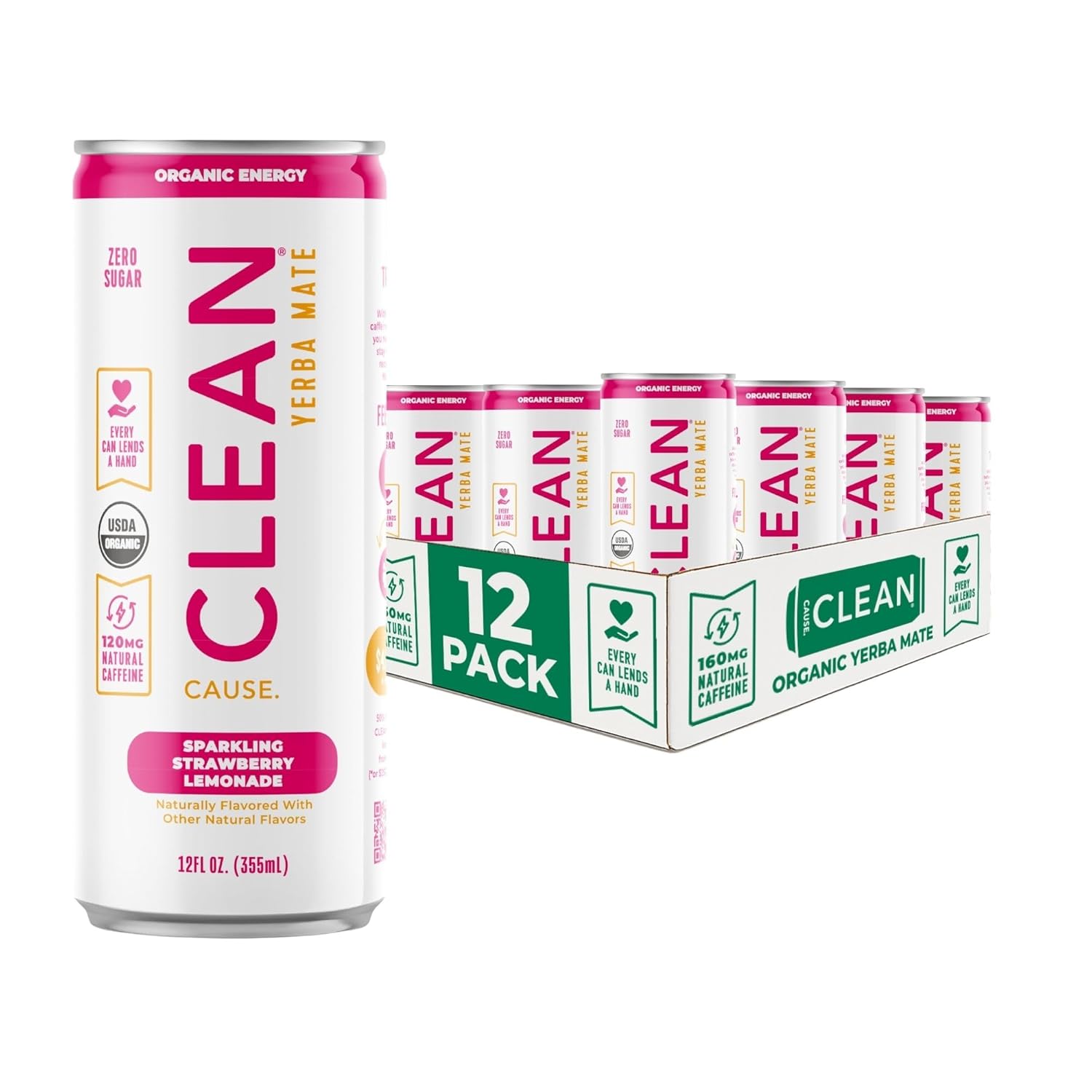 CLEAN Cause Zero Sugar Yerba Mate Organic Energy Orange Ginger, 12Pack 16oz