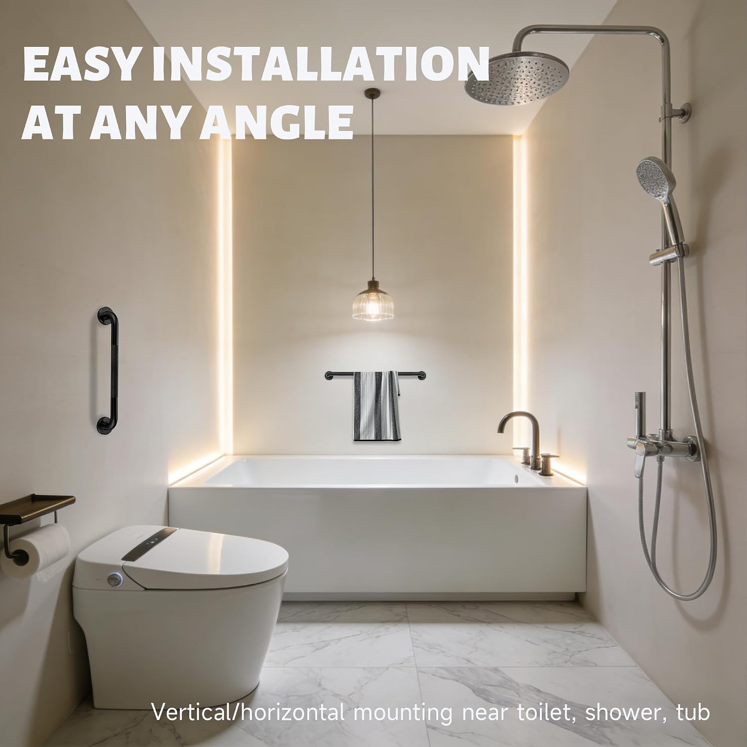 12 Inch Shower Grab Bar 1.25" Dia,Brushed Nickel Anti Slip Bathroom Grab Bar, 304 Stainless Steel Knurled Handicap Grab Bars, Safety Support Handrail,Bath Shower Handle for Elderly Injury Senior