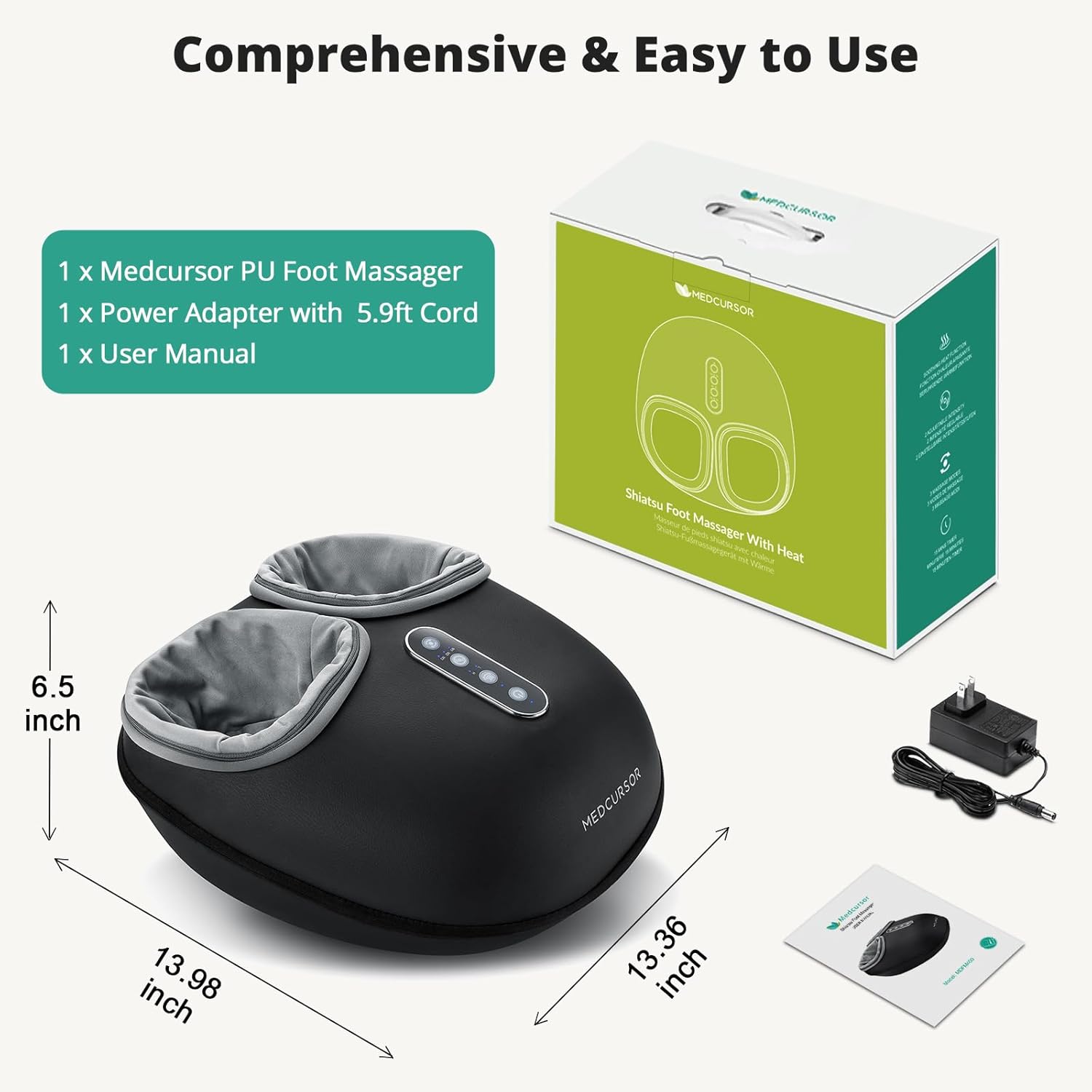 Medcursor Foot Massager with Heat - Shiatsu Feet Massage Machine Delivers Relief for Tired Muscles & Plantar, Deep Kneading Therapy