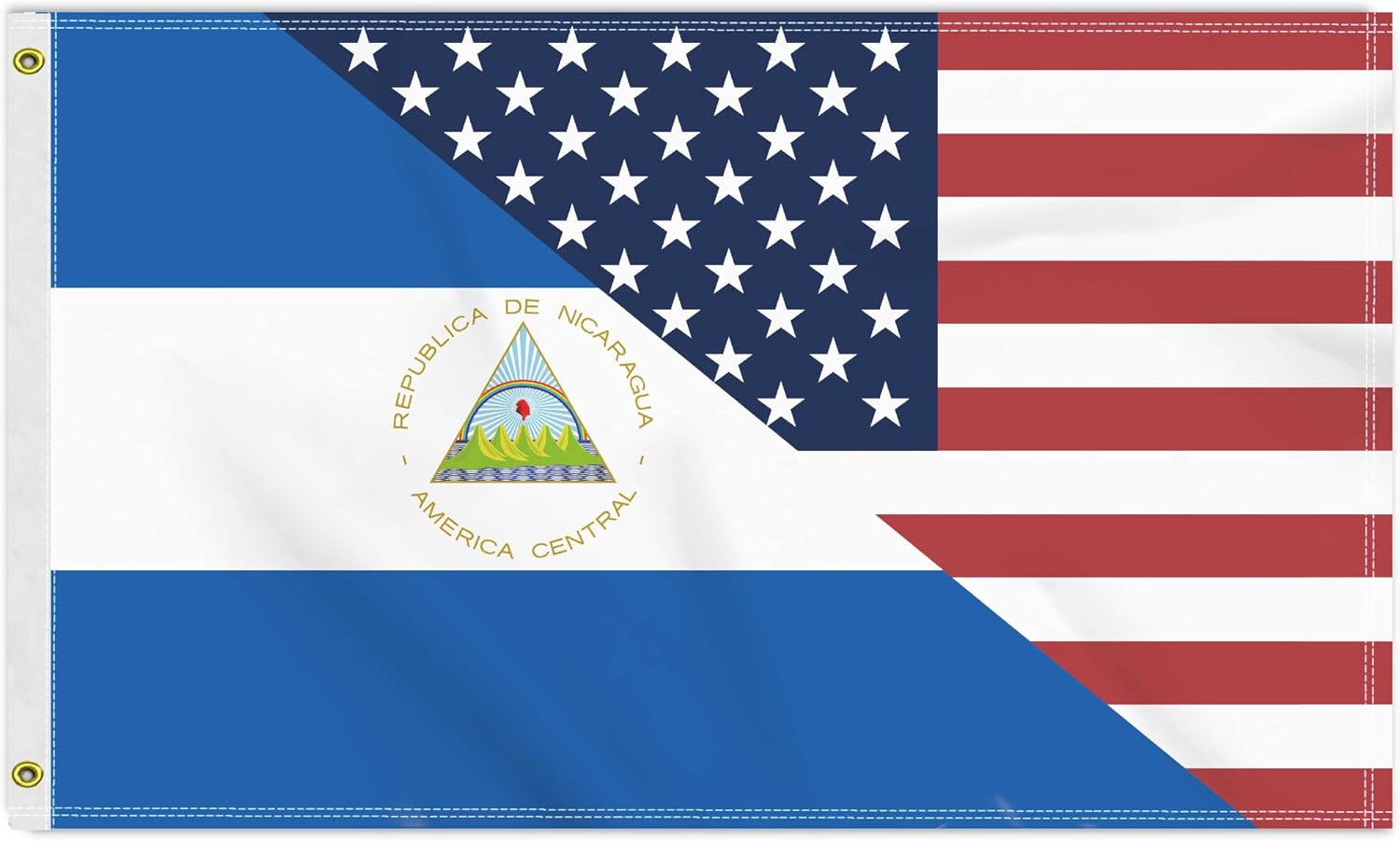 3×5 FT USA Nicaragua Friendship Flag, Large 150D America Nicaraguan Outdoor Banner