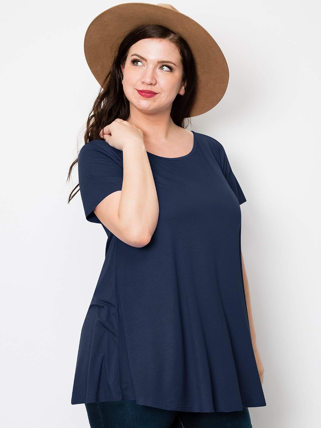 Lock and Love Women Solid Short Sleeve/Sleeveless Tunic for Leggings Swing Tunic Flare Tank Tops S-5XL Plus Size Made in USA