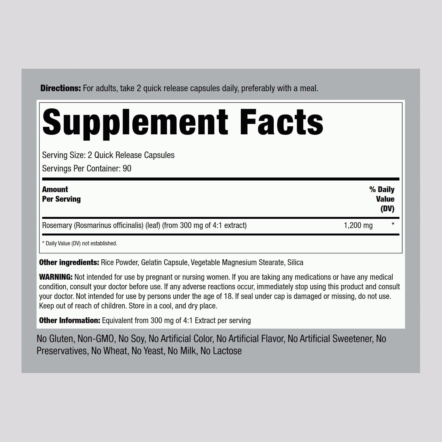 Piping Rock Rosemary Leaves | 180 Capsules | Herbal Leaf Extract Supplement | Non-GMO, Gluten Free