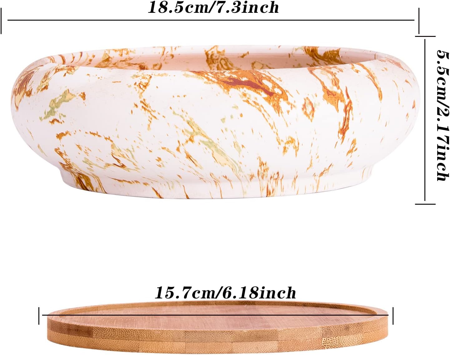 Succulent Pots, 7.3'' Large Bonsai Pots with Tray, Shallow Planters