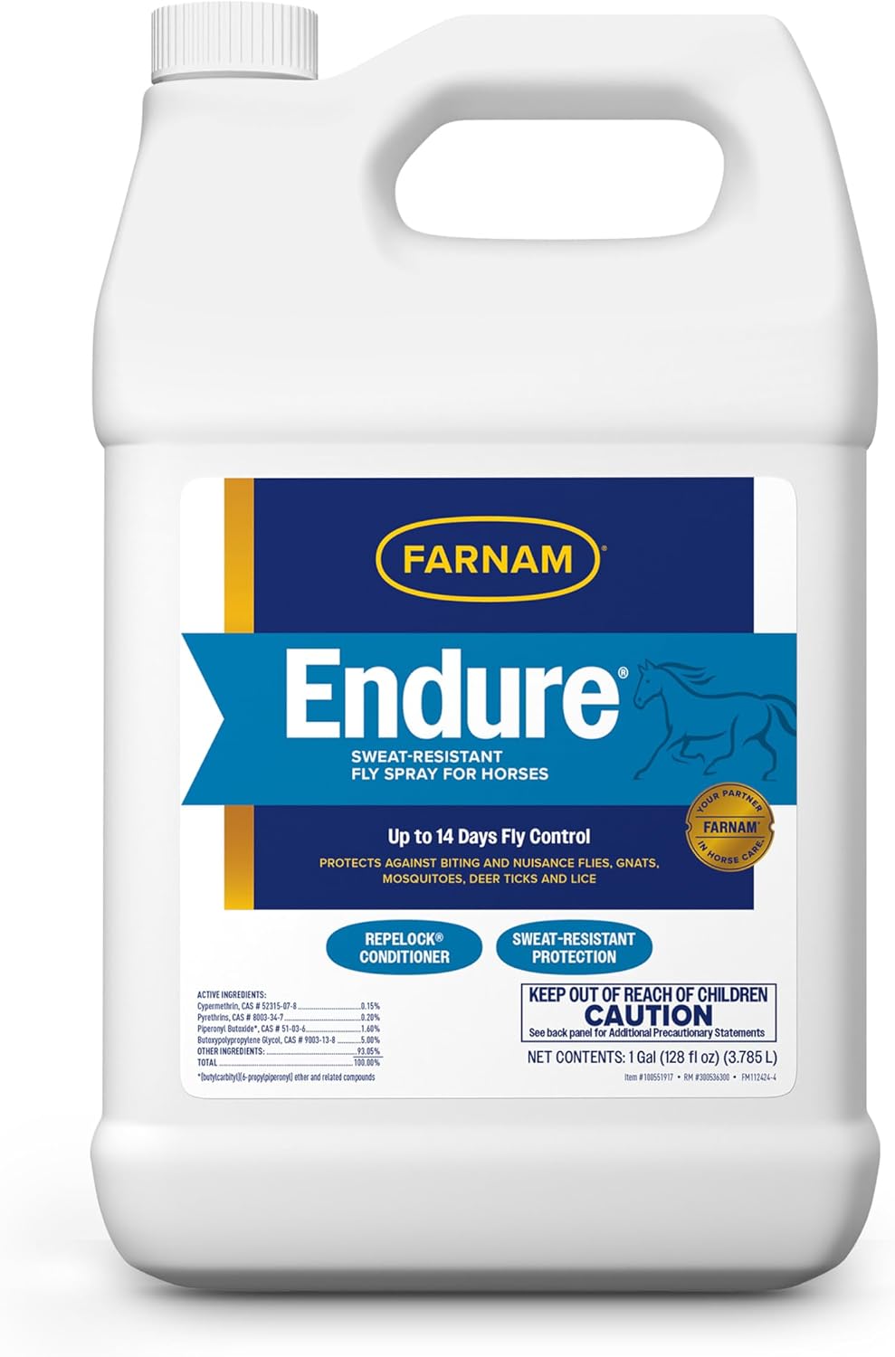 Farnam Endure Fly Spray for Horses, Sweat-Resistant, 128 oz, Gallon Refill